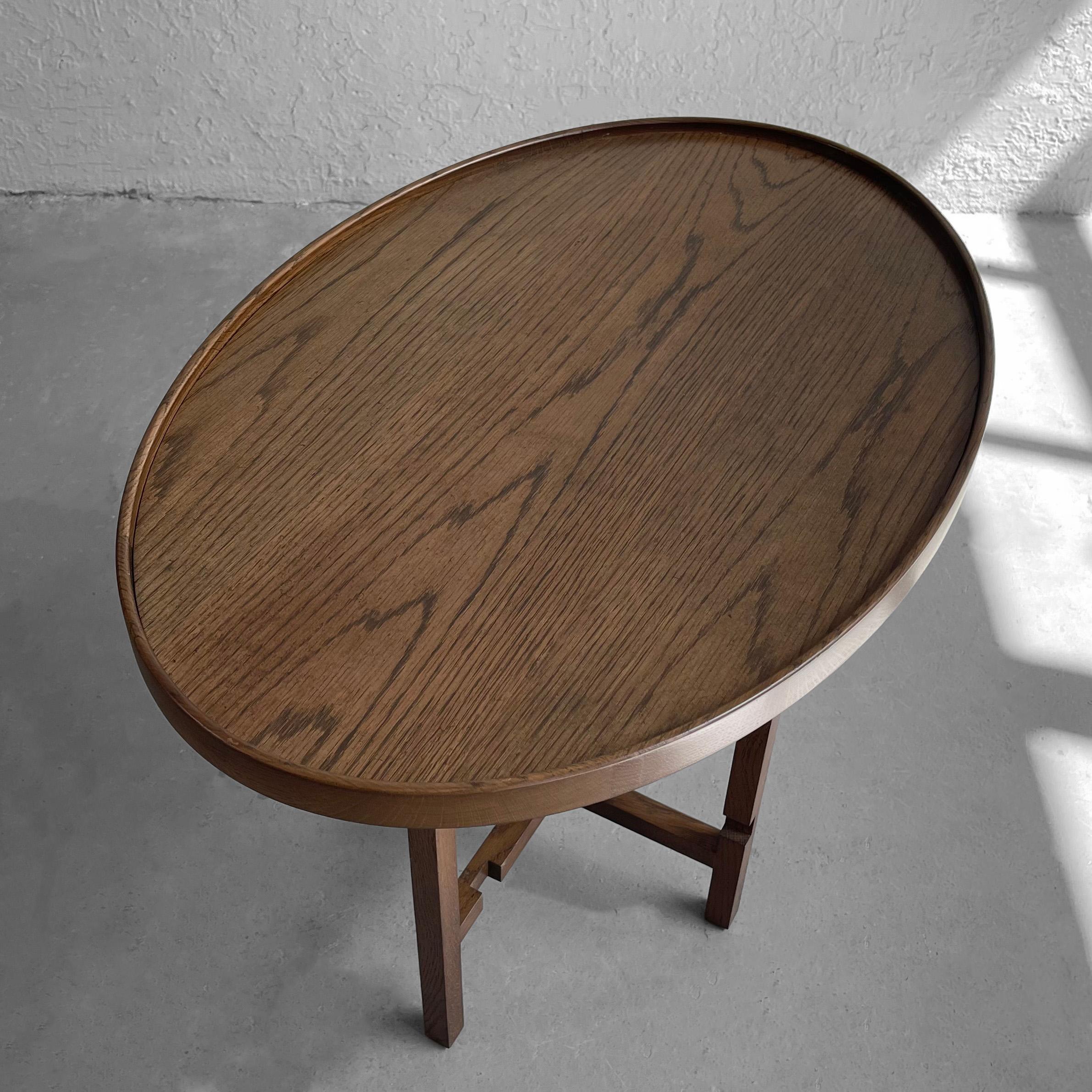 Arts And Crafts Oval Walnut Side Table For Sale 2