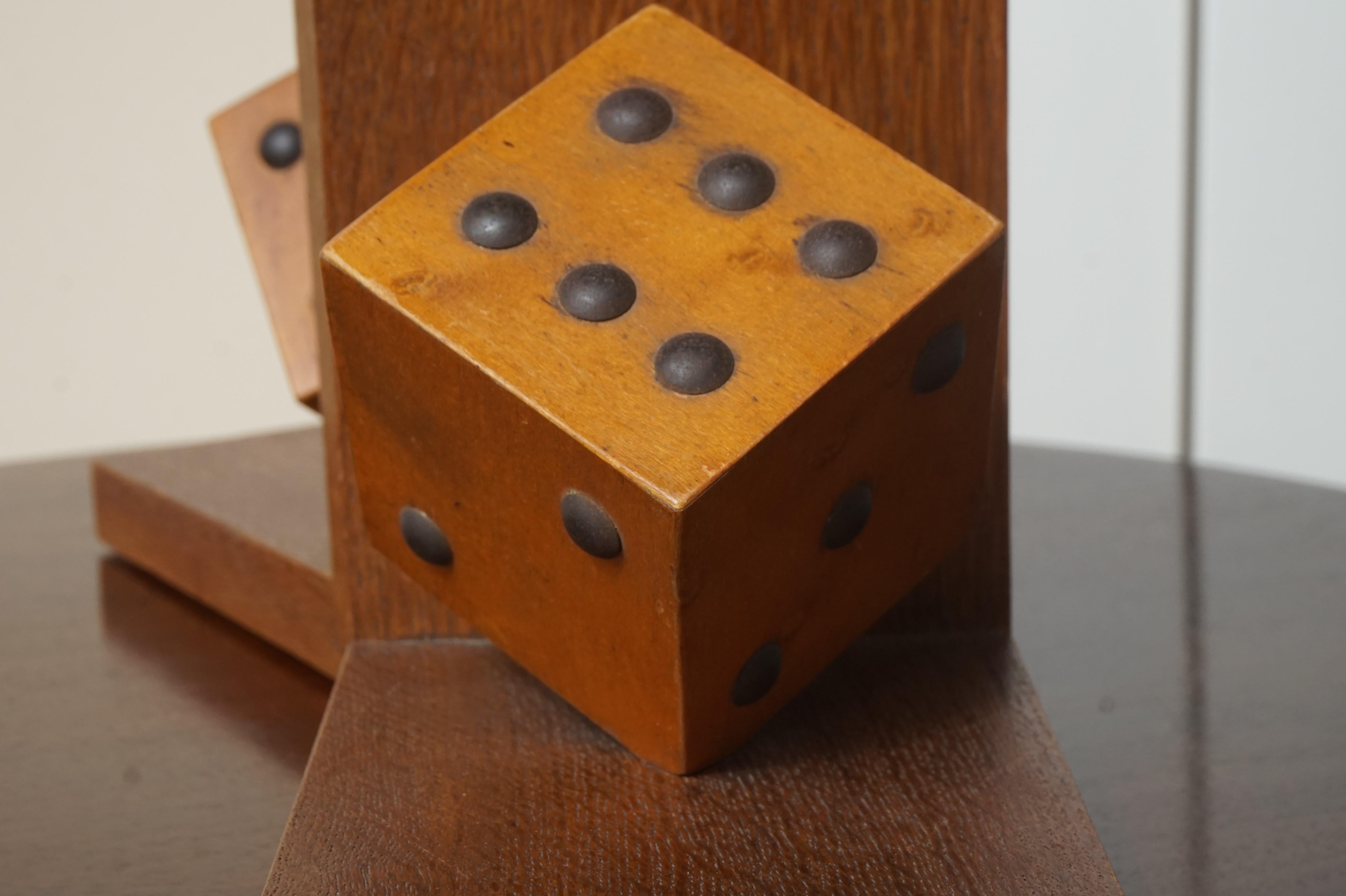 Arts & Crafts Pair of Wooden Dice with Metal Nails Bookends for The Gamblers 5