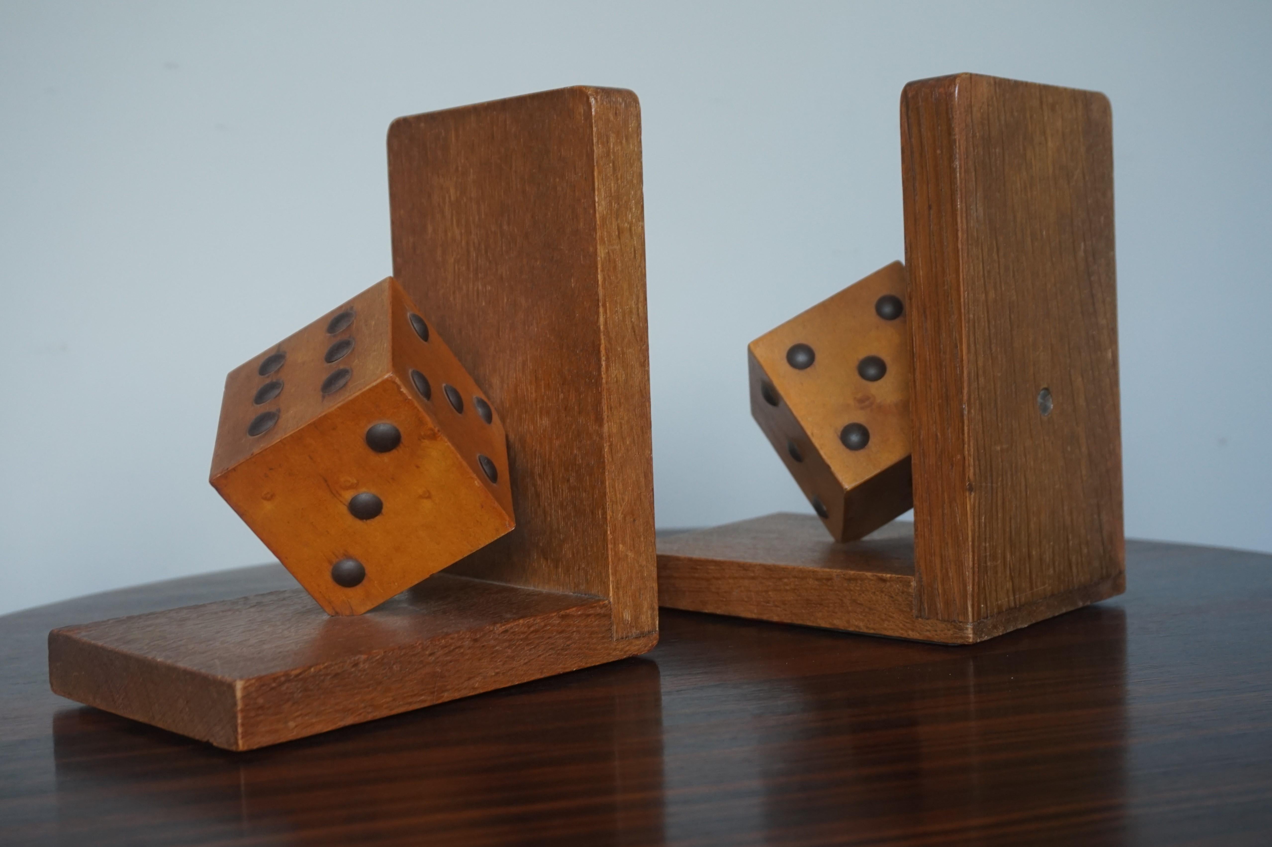 Arts and Crafts Arts & Crafts Pair of Wooden Dice with Metal Nails Bookends for The Gamblers