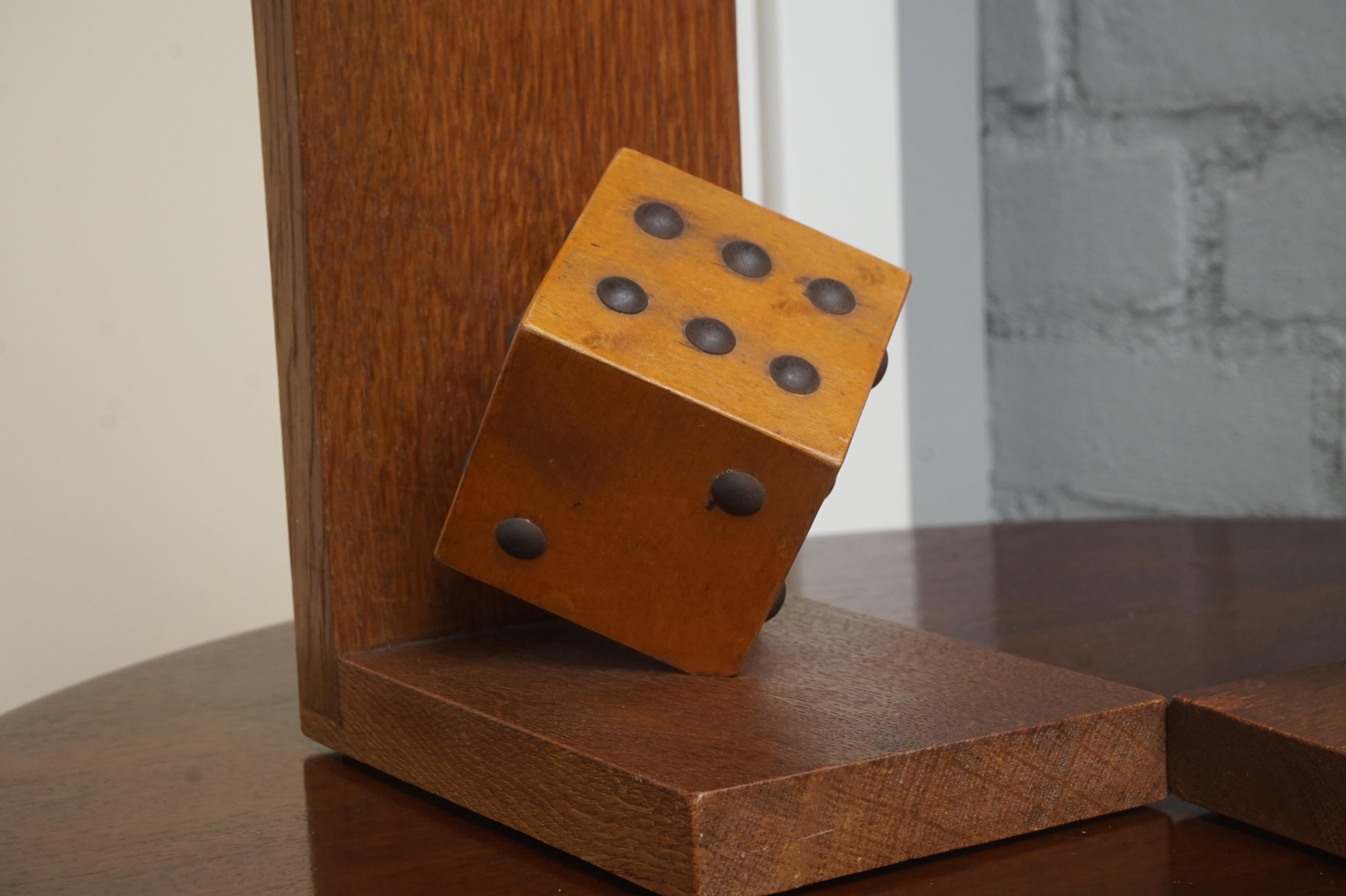 20th Century Arts & Crafts Pair of Wooden Dice with Metal Nails Bookends for The Gamblers