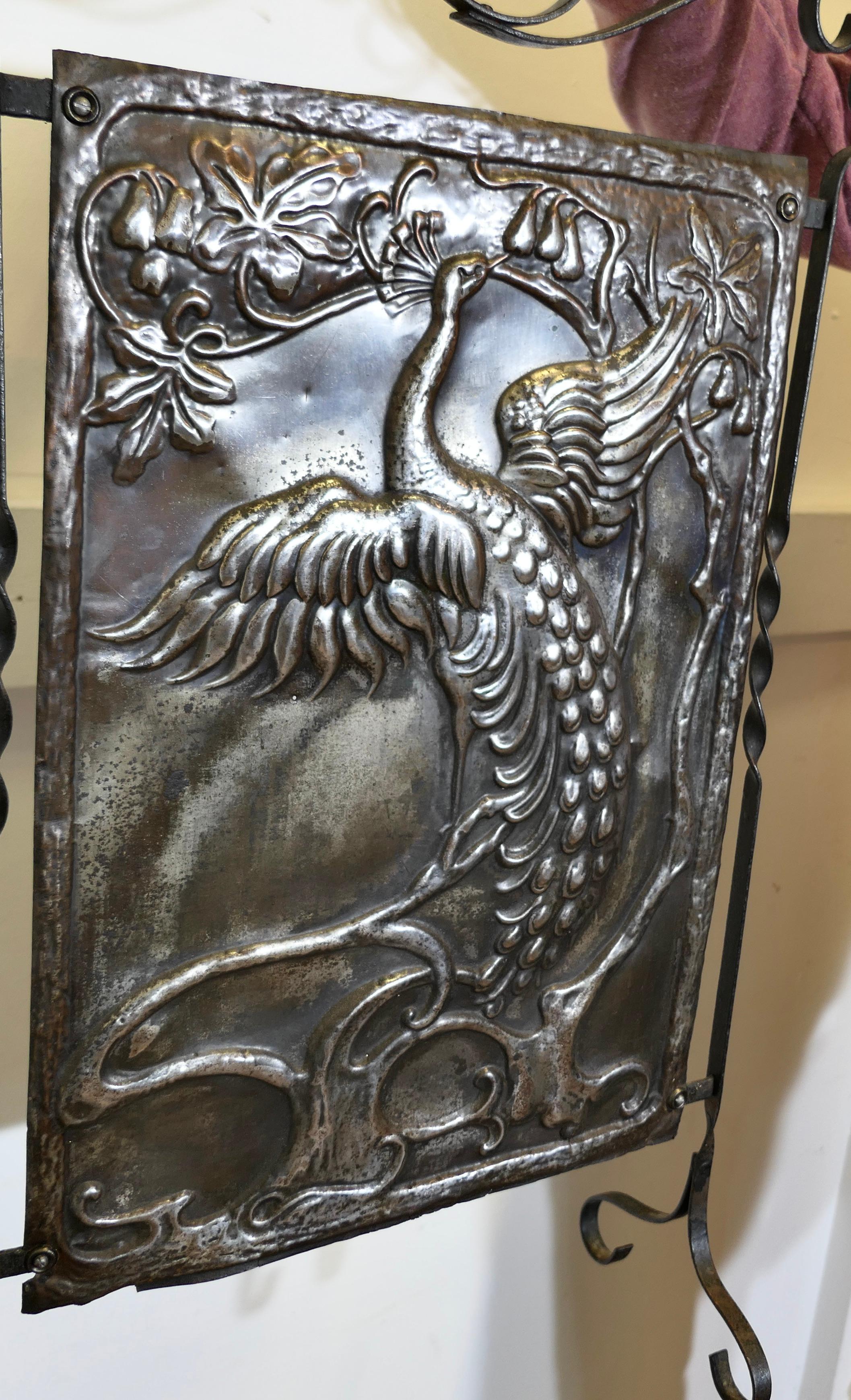 Arts and Crafts Peacock Polished Iron Fire Screen  This is a Classic For Sale 1