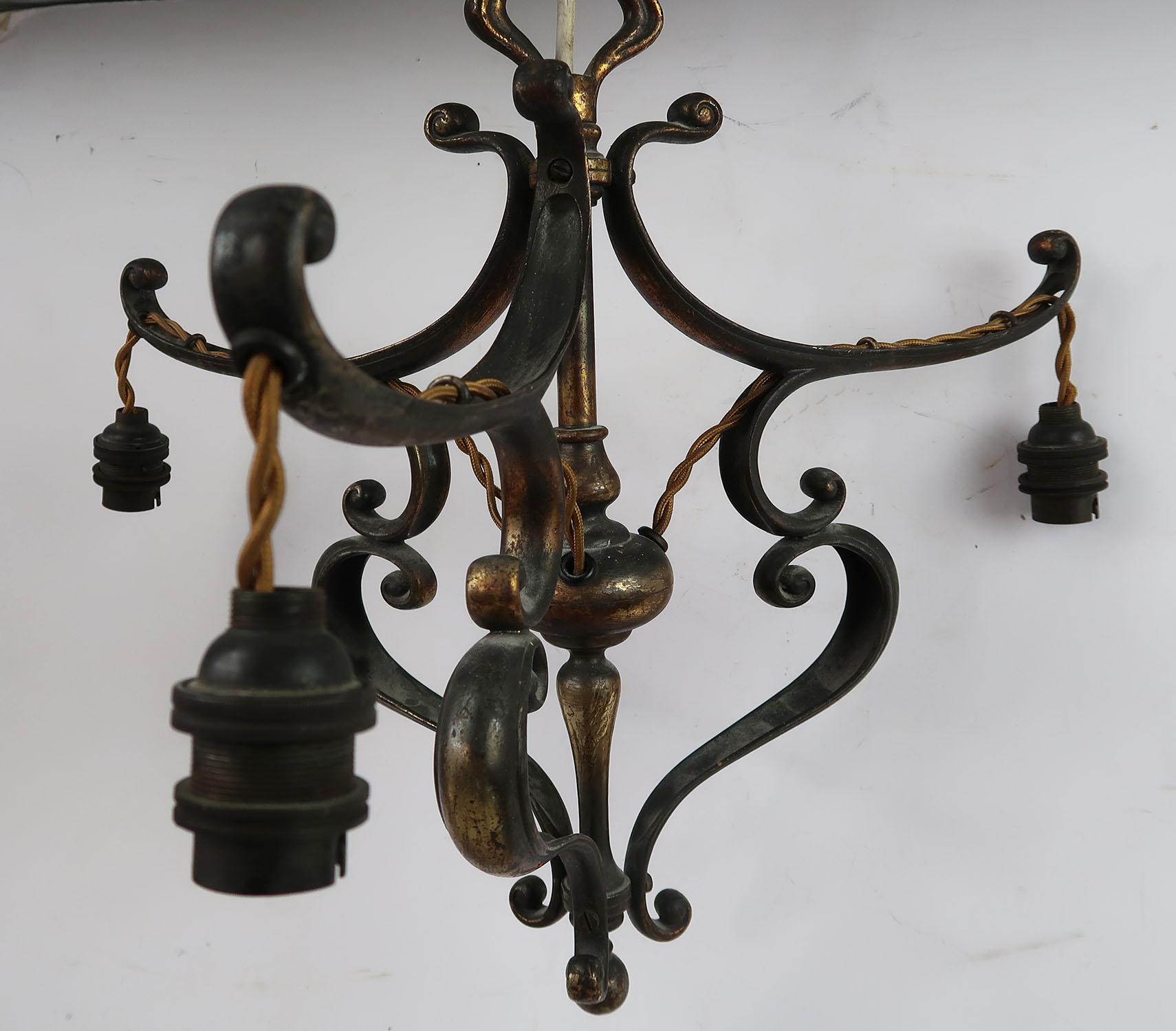 Bronzed Arts & Crafts Pendant Light Fitting, English, C.1900