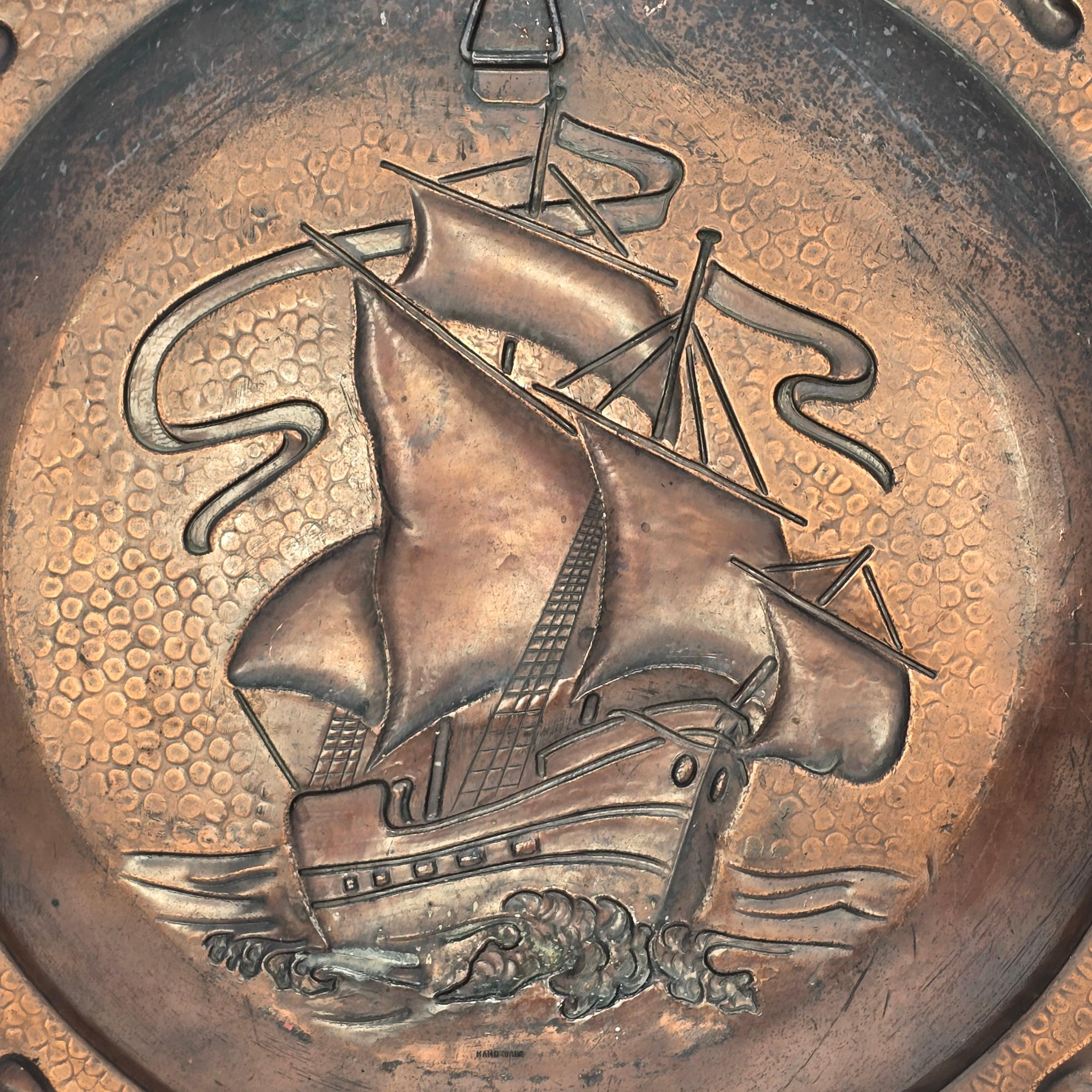 Arts and Crafts period large wall hanging copper charger by J F Poole, English 7