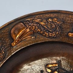 Arts and Crafts period large wall hanging copper charger by J F Poole, English
