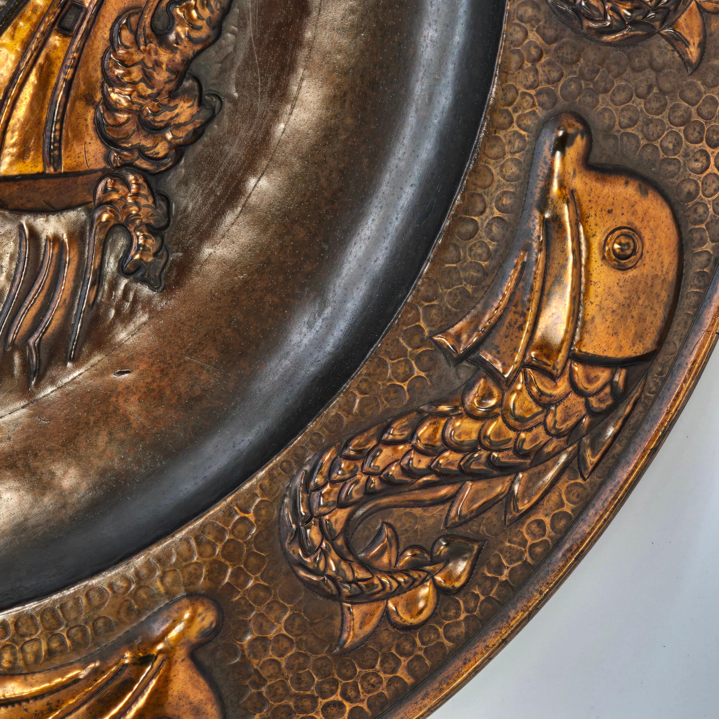 20th Century Arts and Crafts period large wall hanging copper charger by J F Poole, English