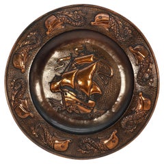 Arts and Crafts period large wall hanging copper charger by J F Poole, English