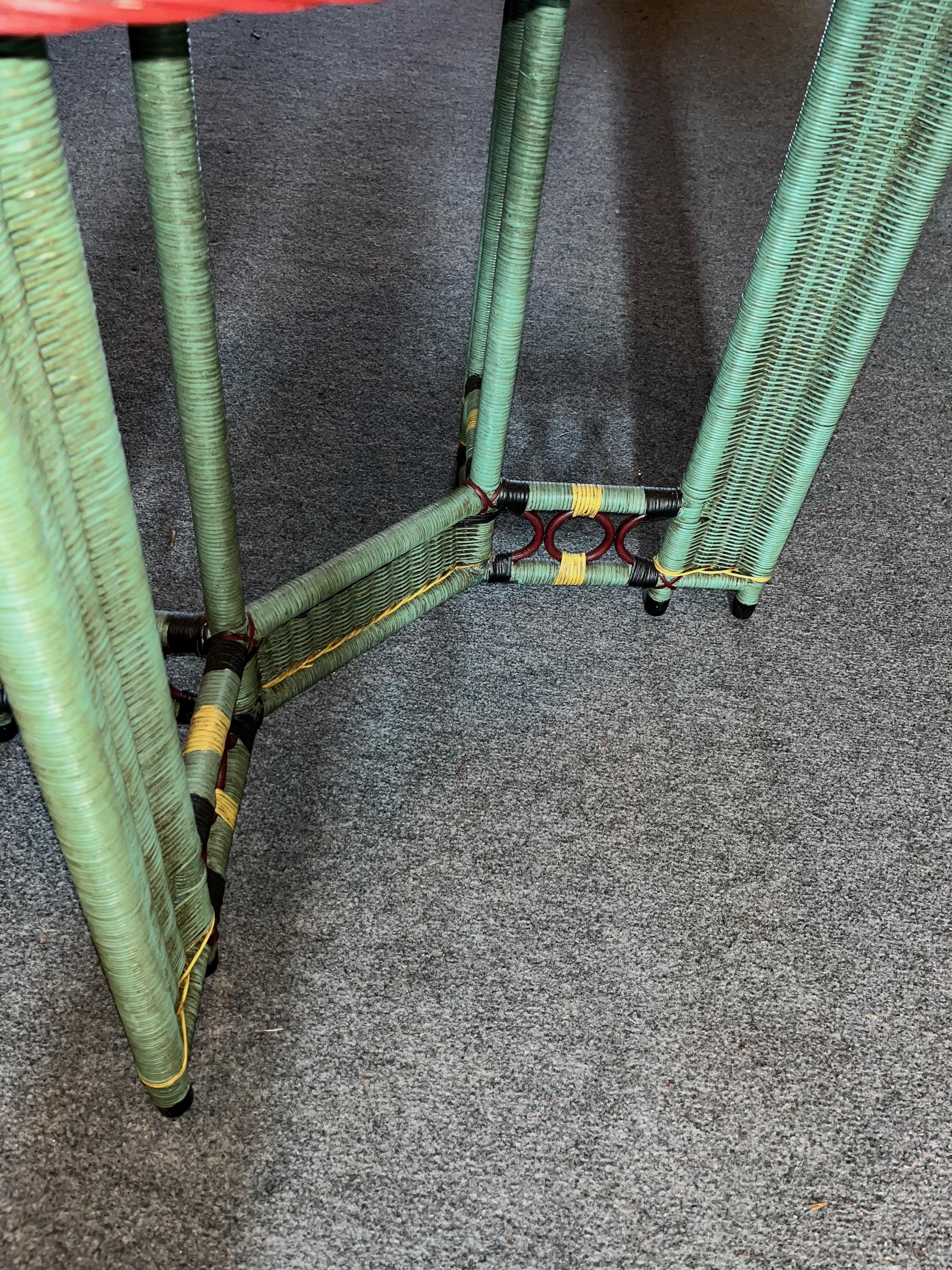 Wicker Arts and Crafts Period Library / Lamp table C. 1910 C. with Quarter Sawn Oak Top For Sale