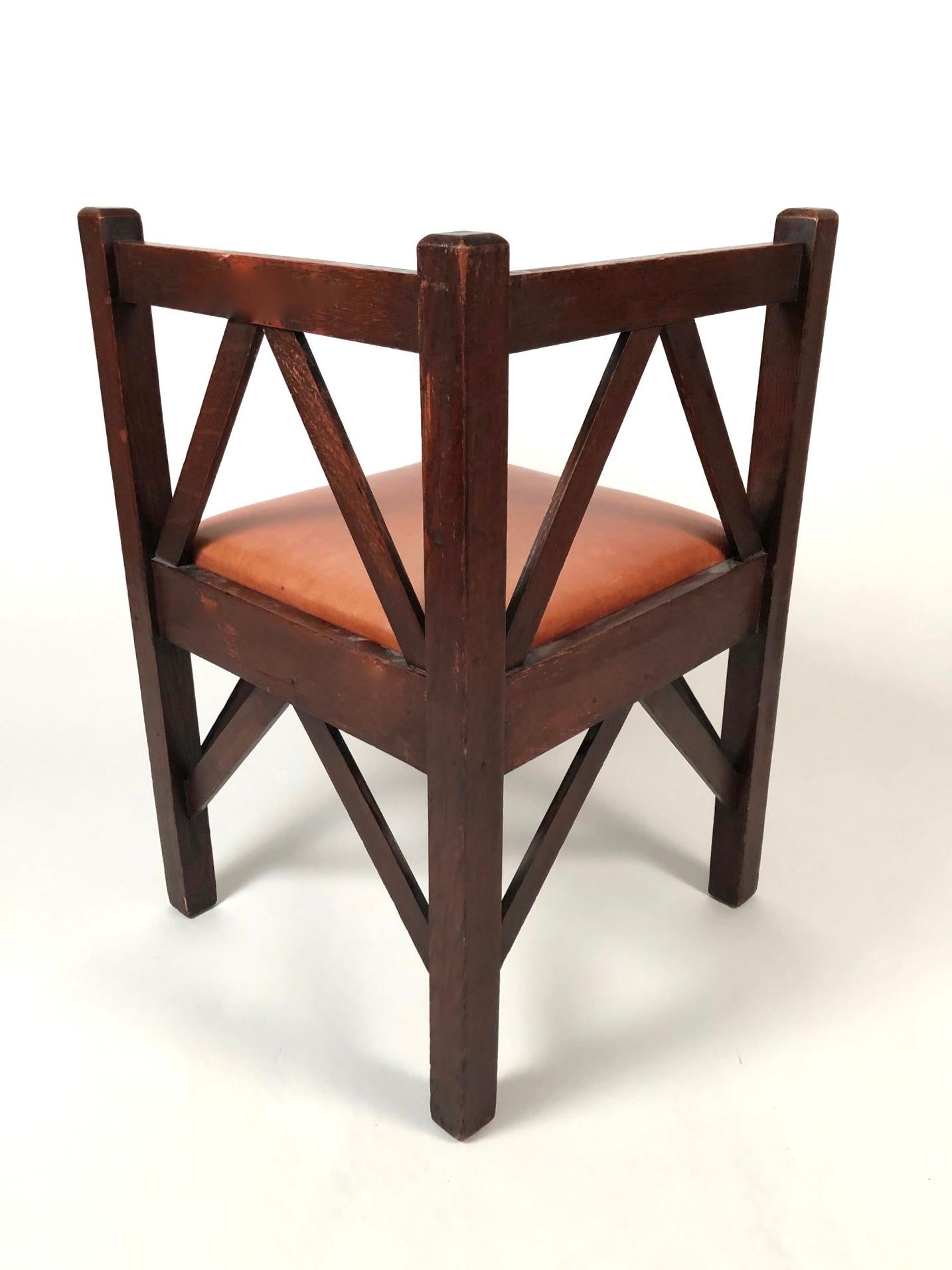 Carved Arts & Crafts Period Oak Corner Chair