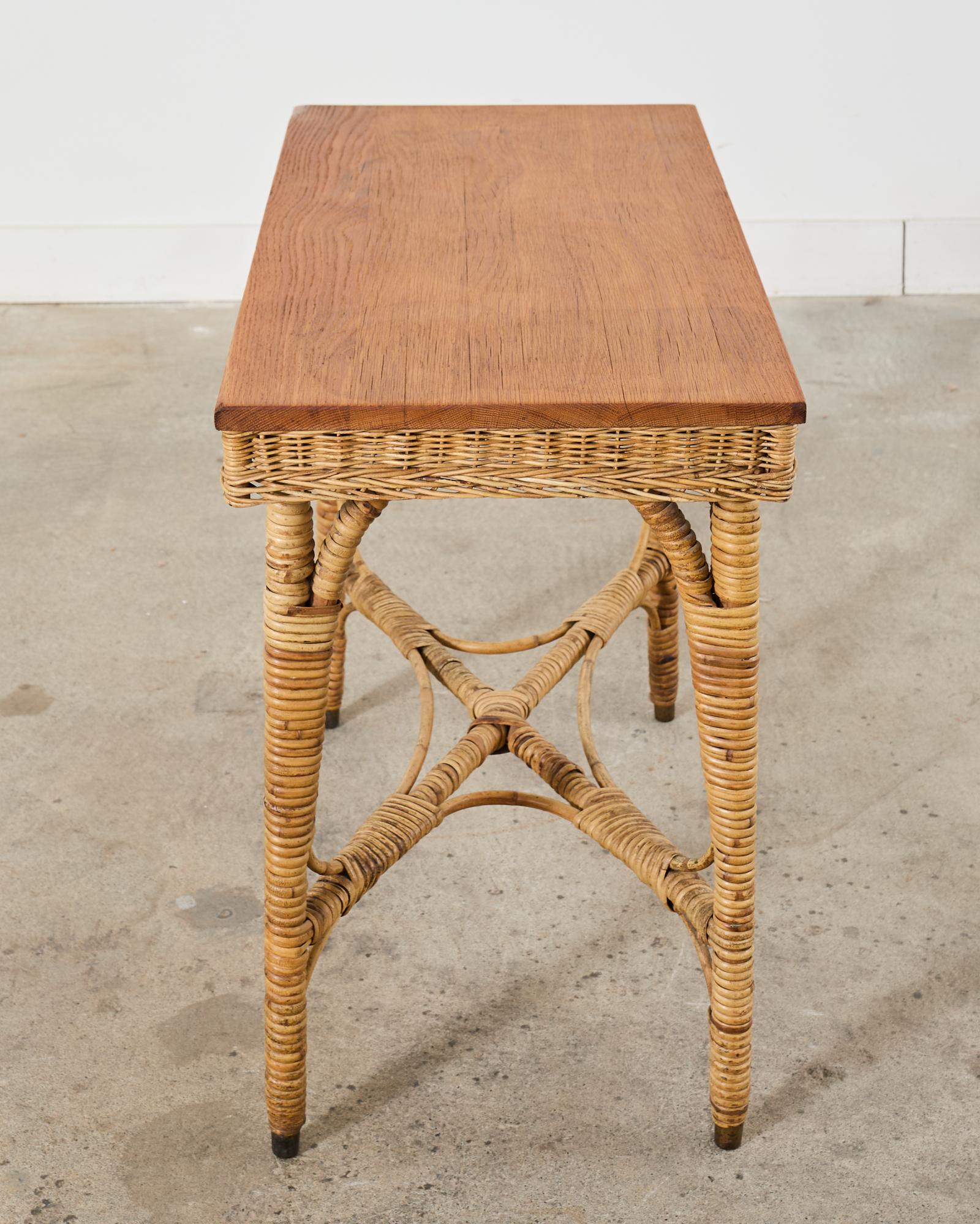 Arts and Crafts Period Rattan Wicker Console or Center Table For Sale 5
