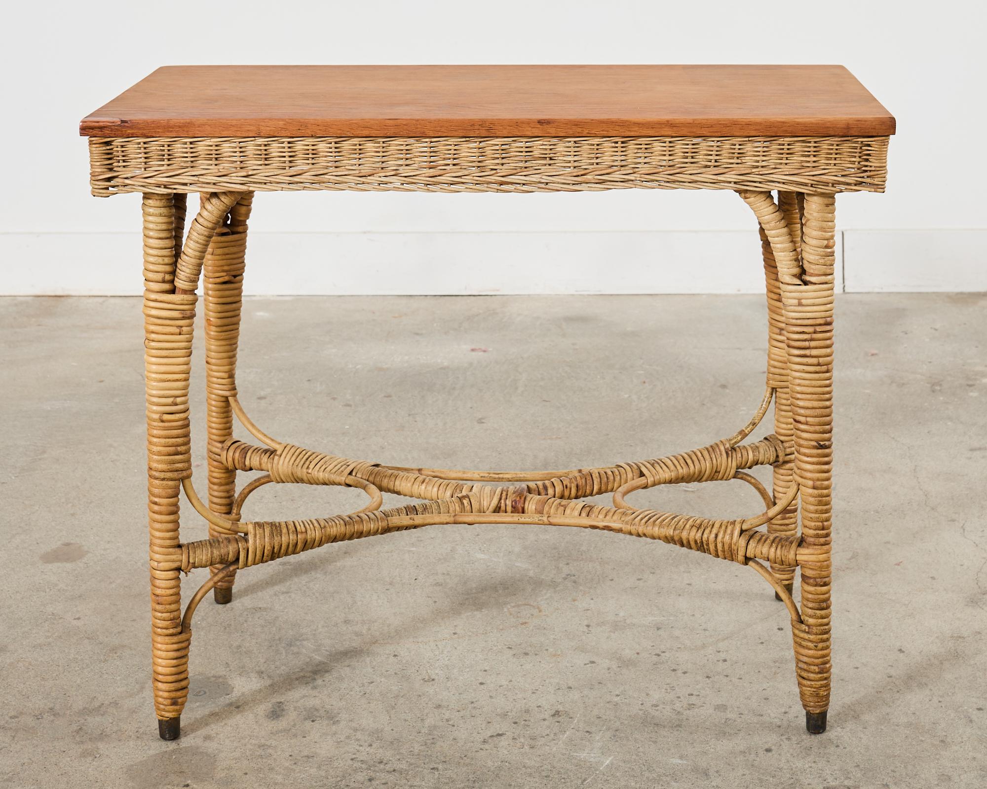 Arts and Crafts Period Rattan Wicker Console or Center Table For Sale 13