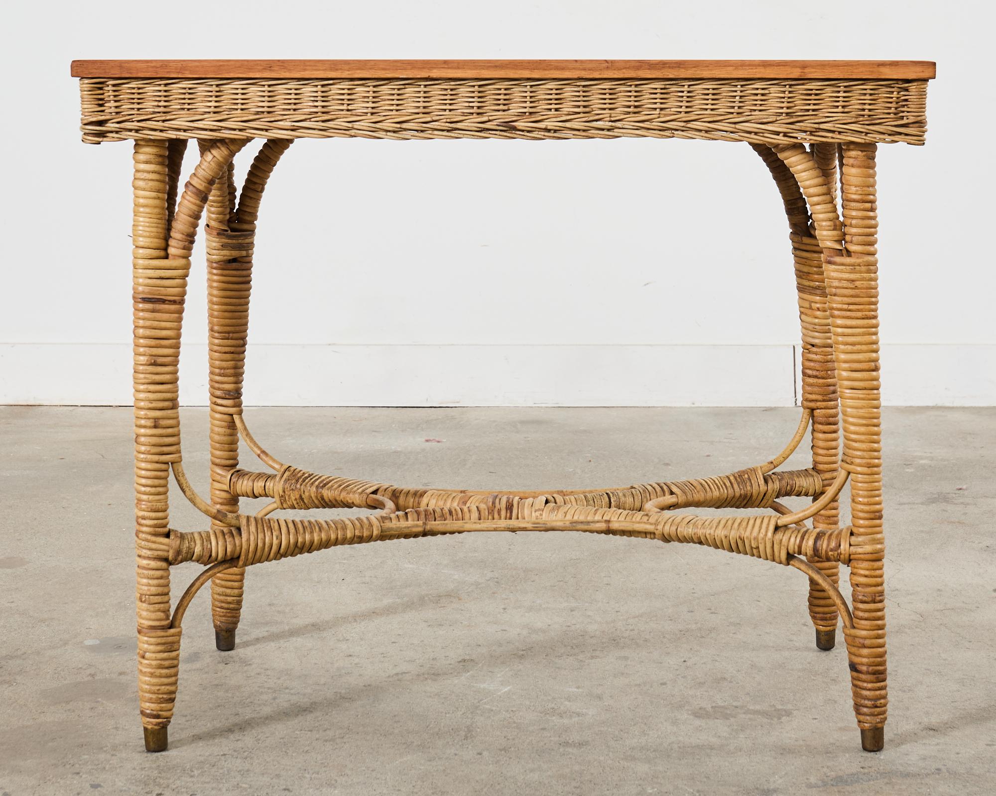 American Arts and Crafts Period Rattan Wicker Console or Center Table For Sale