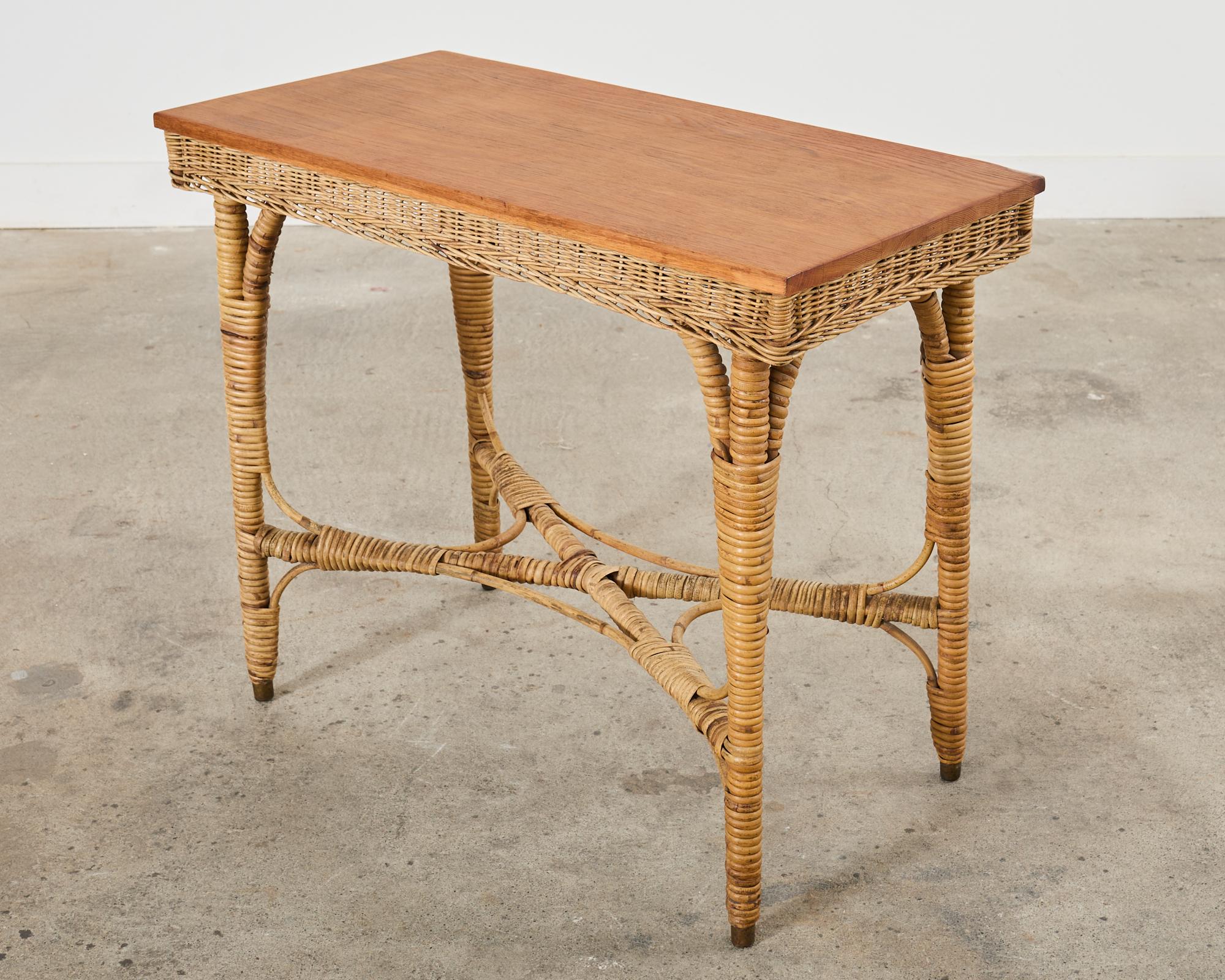 Hand-Crafted Arts and Crafts Period Rattan Wicker Console or Center Table For Sale