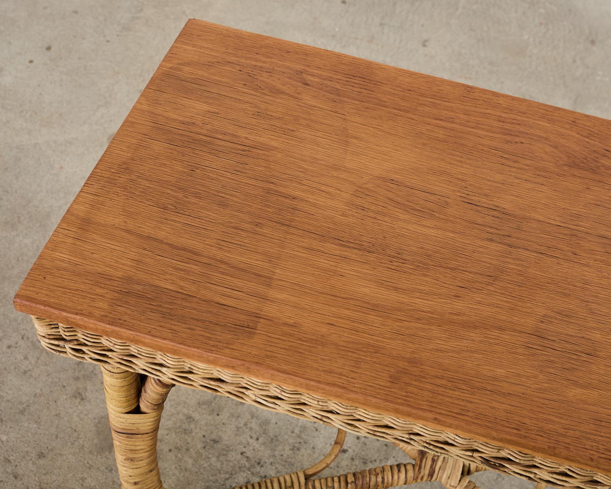 20th Century Arts and Crafts Period Rattan Wicker Console or Center Table For Sale