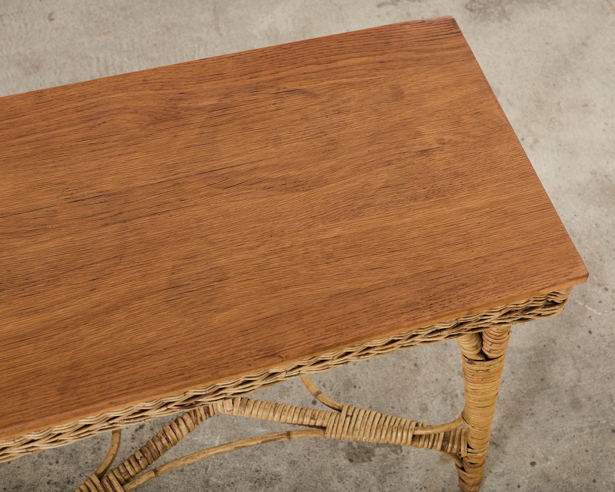 Arts and Crafts Period Rattan Wicker Console or Center Table For Sale 1
