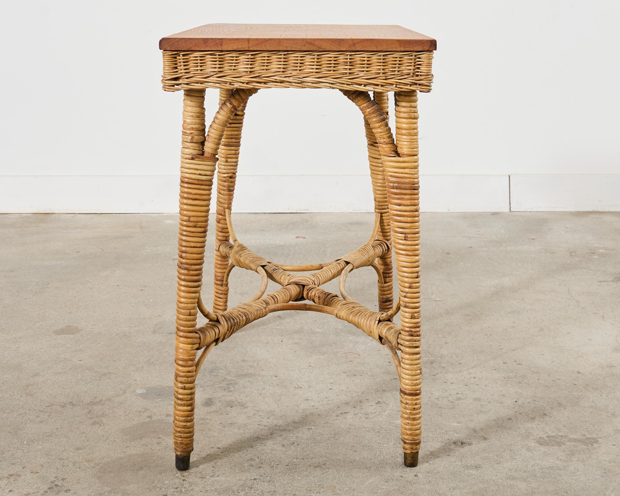 Arts and Crafts Period Rattan Wicker Console or Center Table For Sale 2