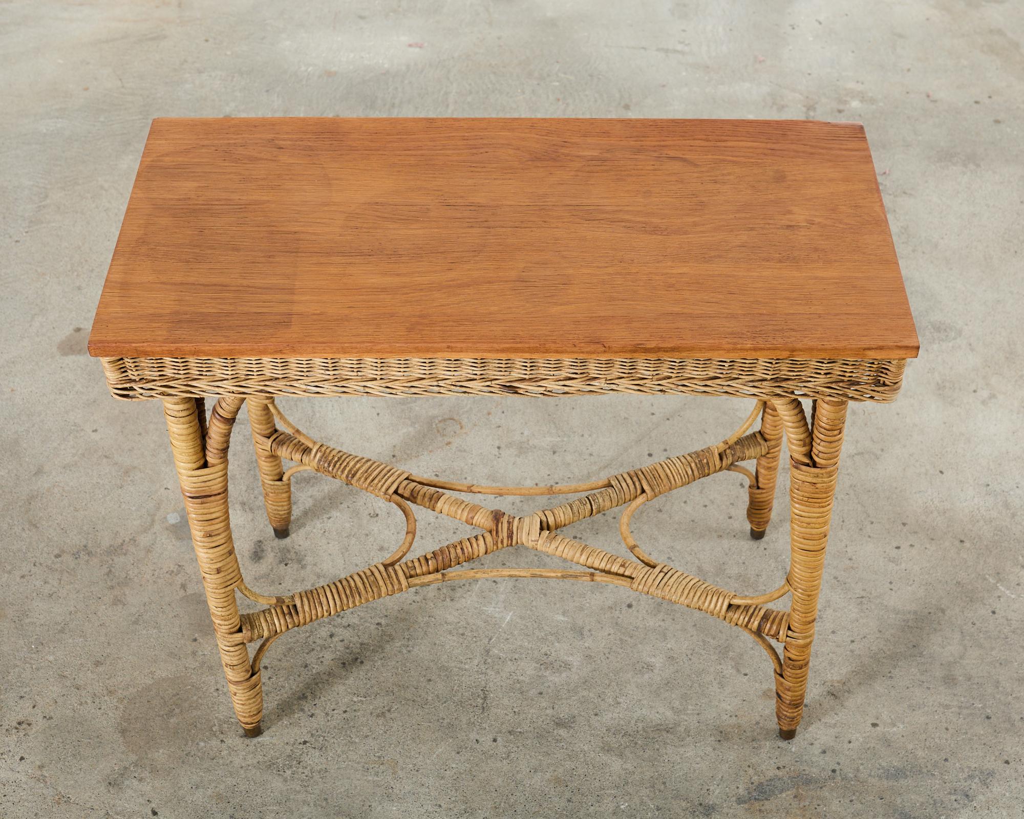20th Century Arts and Crafts Period Rattan Wicker Console or Center Table For Sale