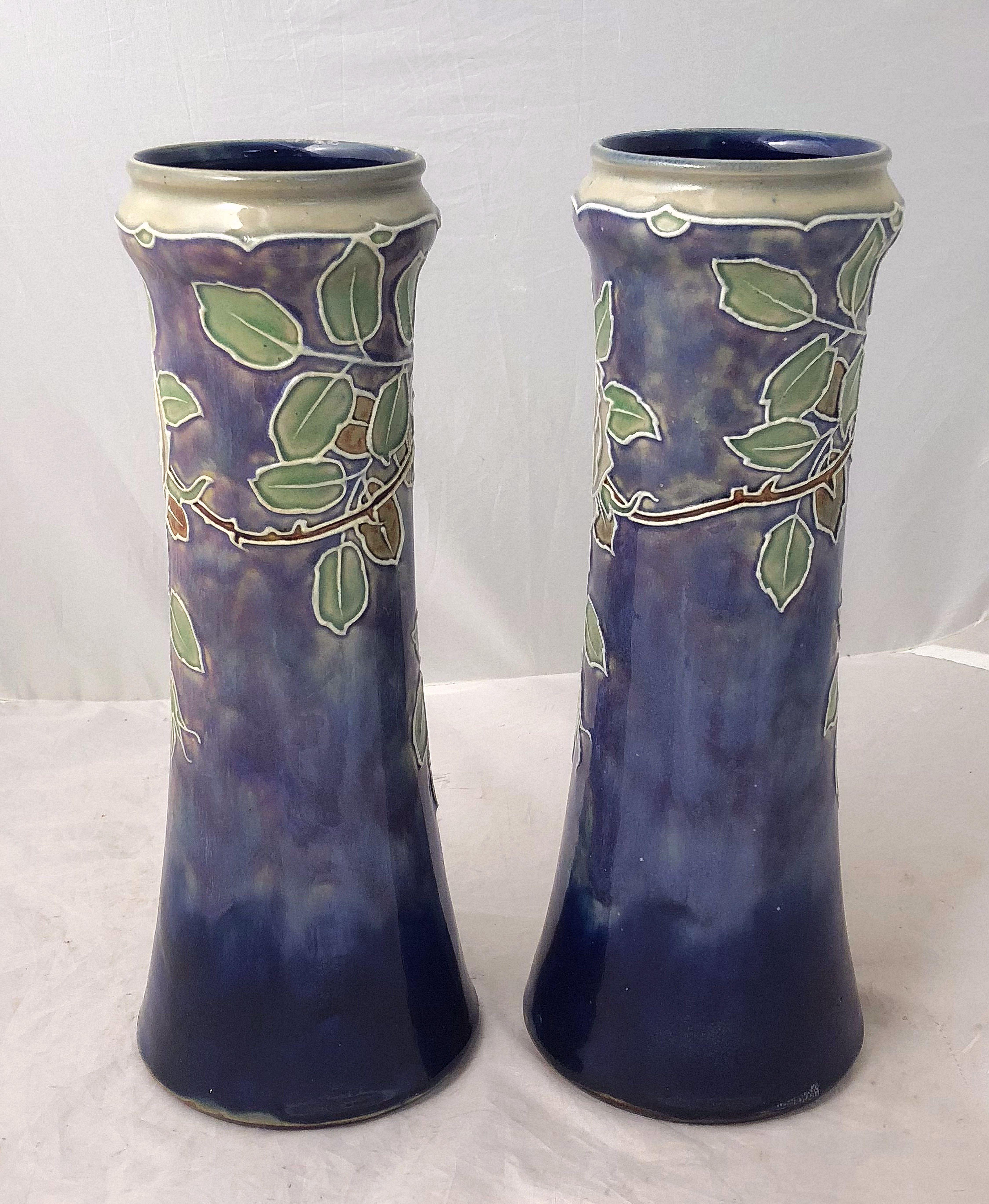 English Pair of Royal Doulton Vases from the Arts & Crafts Period, 'Priced as a Pair' For Sale