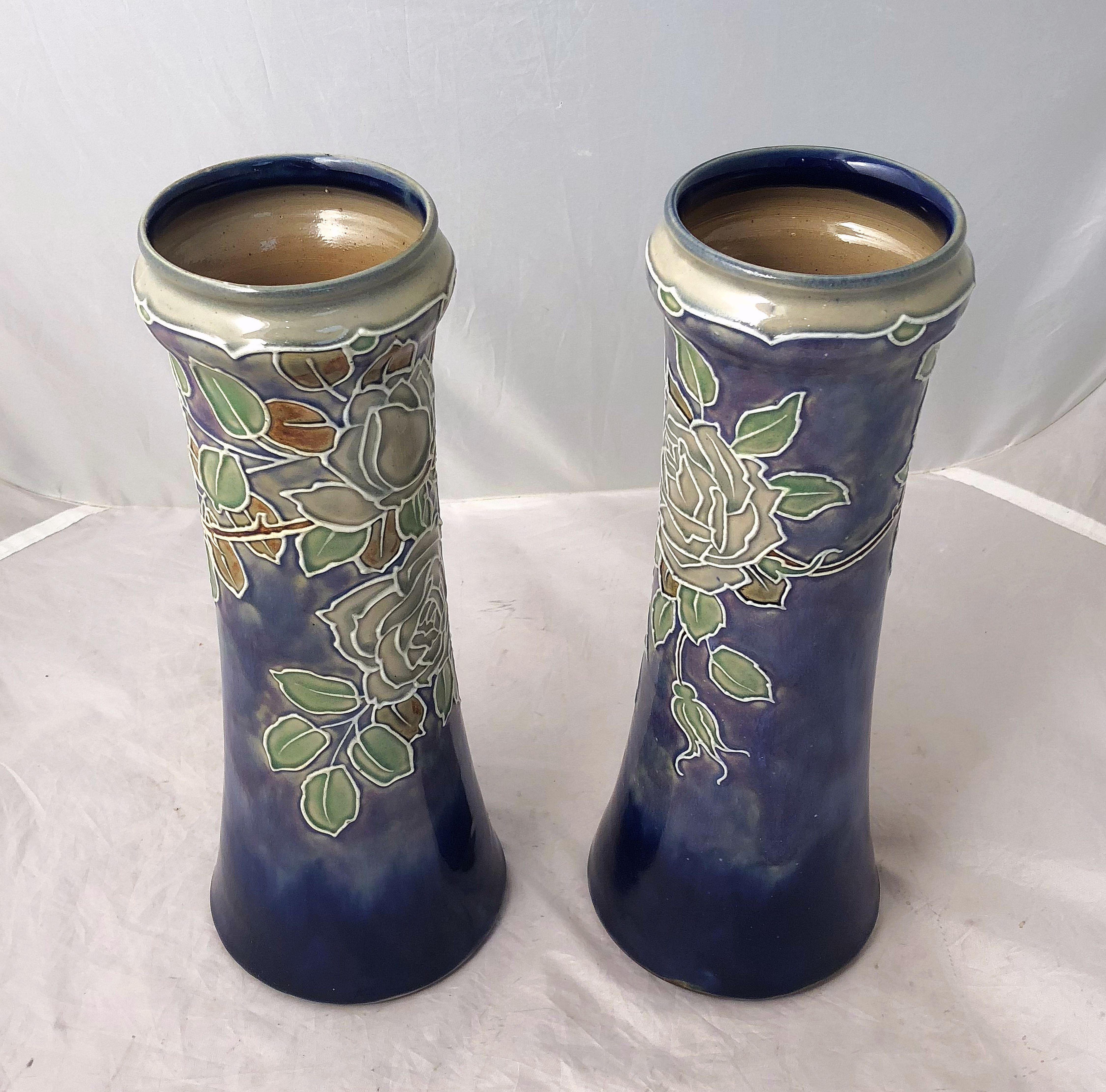 Glazed Pair of Royal Doulton Vases from the Arts & Crafts Period, 'Priced as a Pair' For Sale