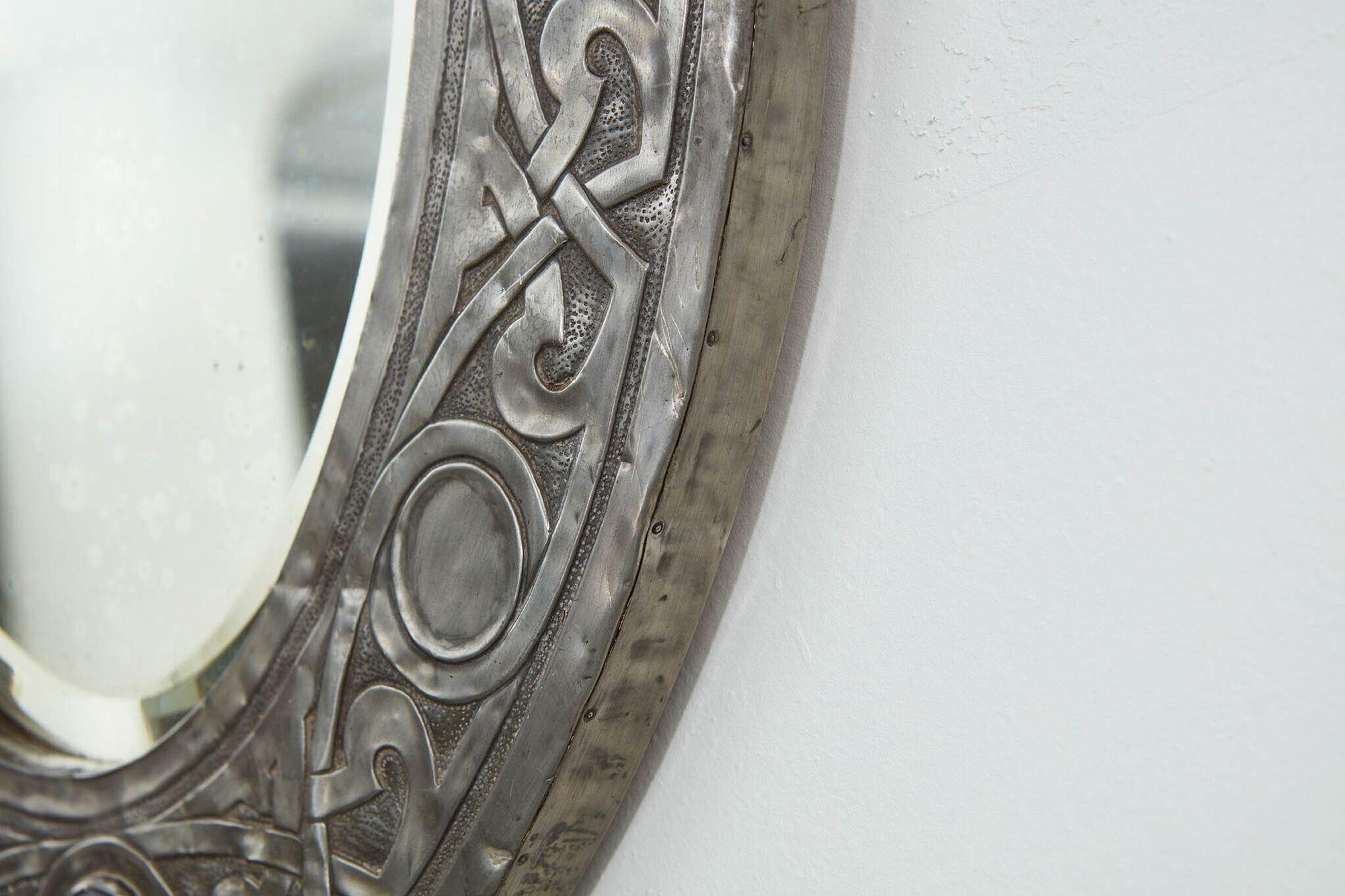 English Arts and Crafts Pewter Mirror