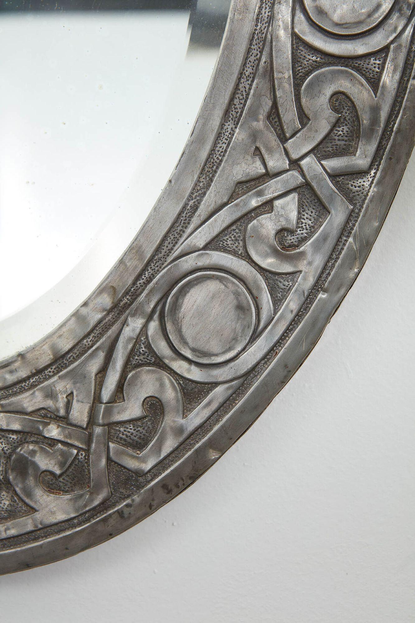 Hammered Arts and Crafts Pewter Mirror
