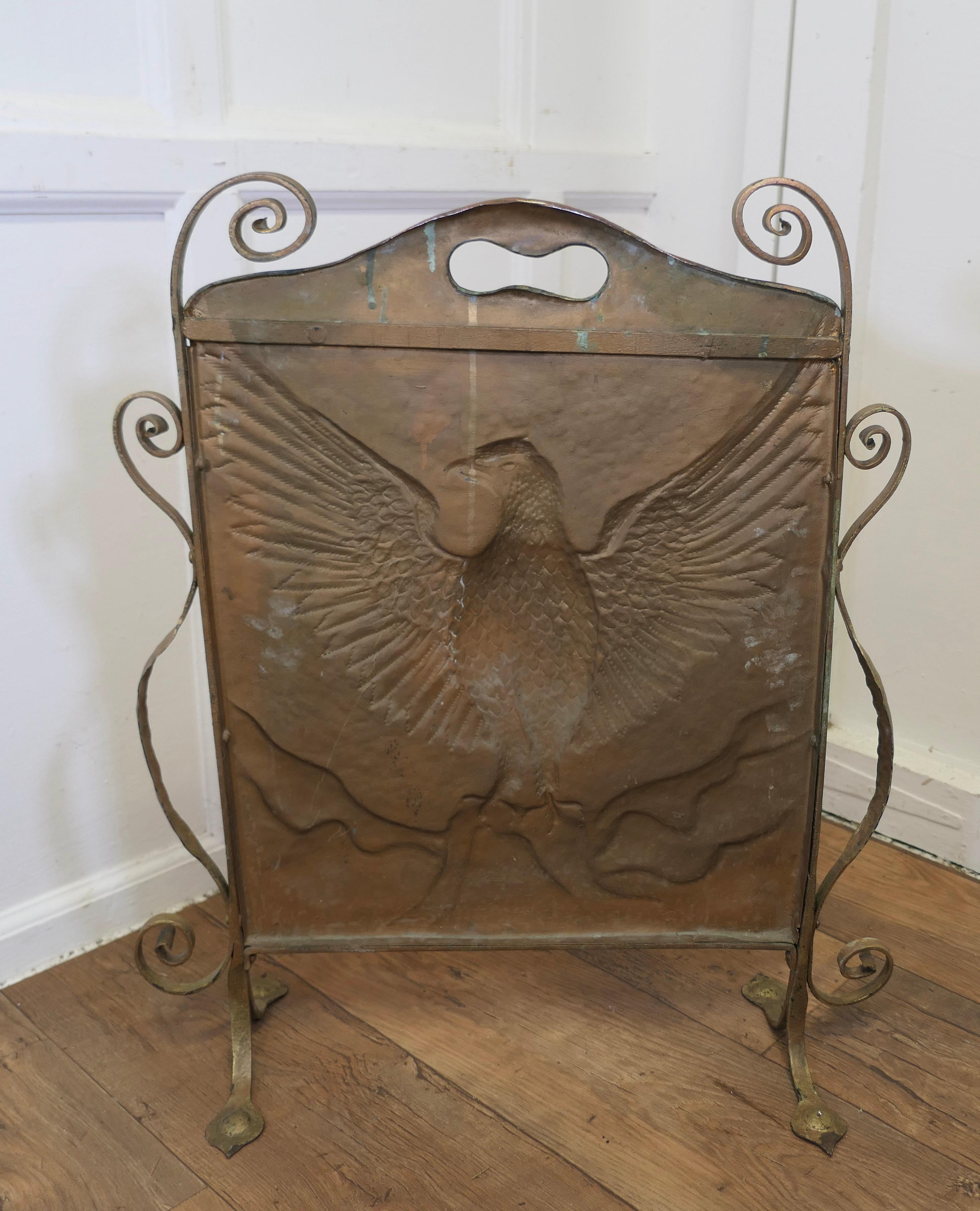 Arts and Crafts Phoenix Eagle Copper and Brass Fire Screen  This is a Classic in For Sale 2