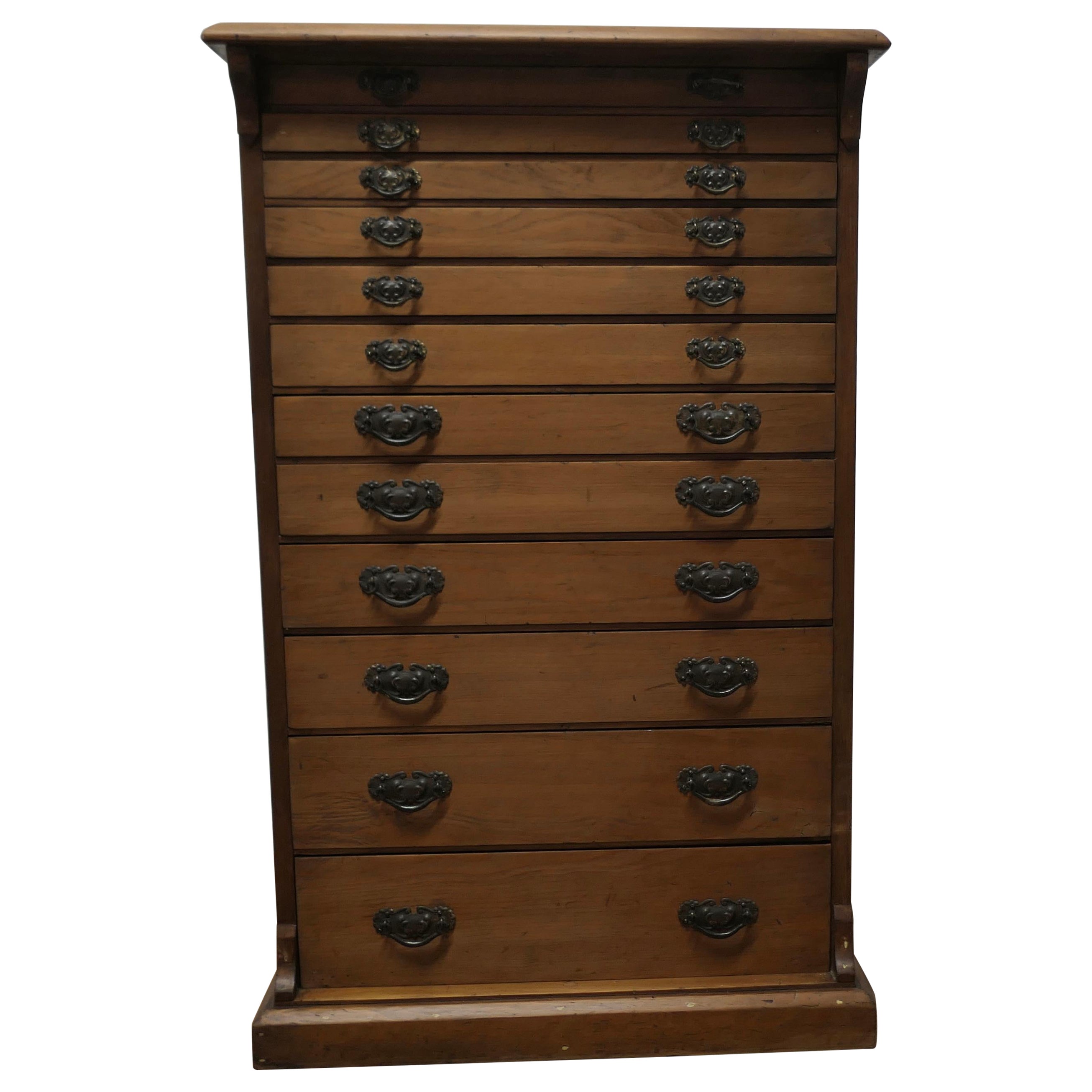 Arts and Crafts Pine Collectors Cabinet Filing Drawers For Sale