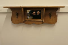Arts and Crafts Pine Wall Mirror with Shelf and Horse Coat Hooks