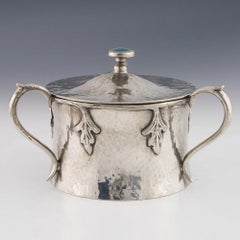 Arts and Crafts Polished Pewter Butter Pannikin With Ruskin Roundel c1900