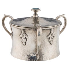 Arts and Crafts Polished Pewter Butter Pannikin With Ruskin Roundel c1900
