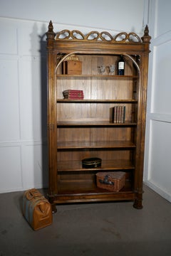 Arts and Crafts Pugin Inspired Tall Carved Gothic Open Book Case