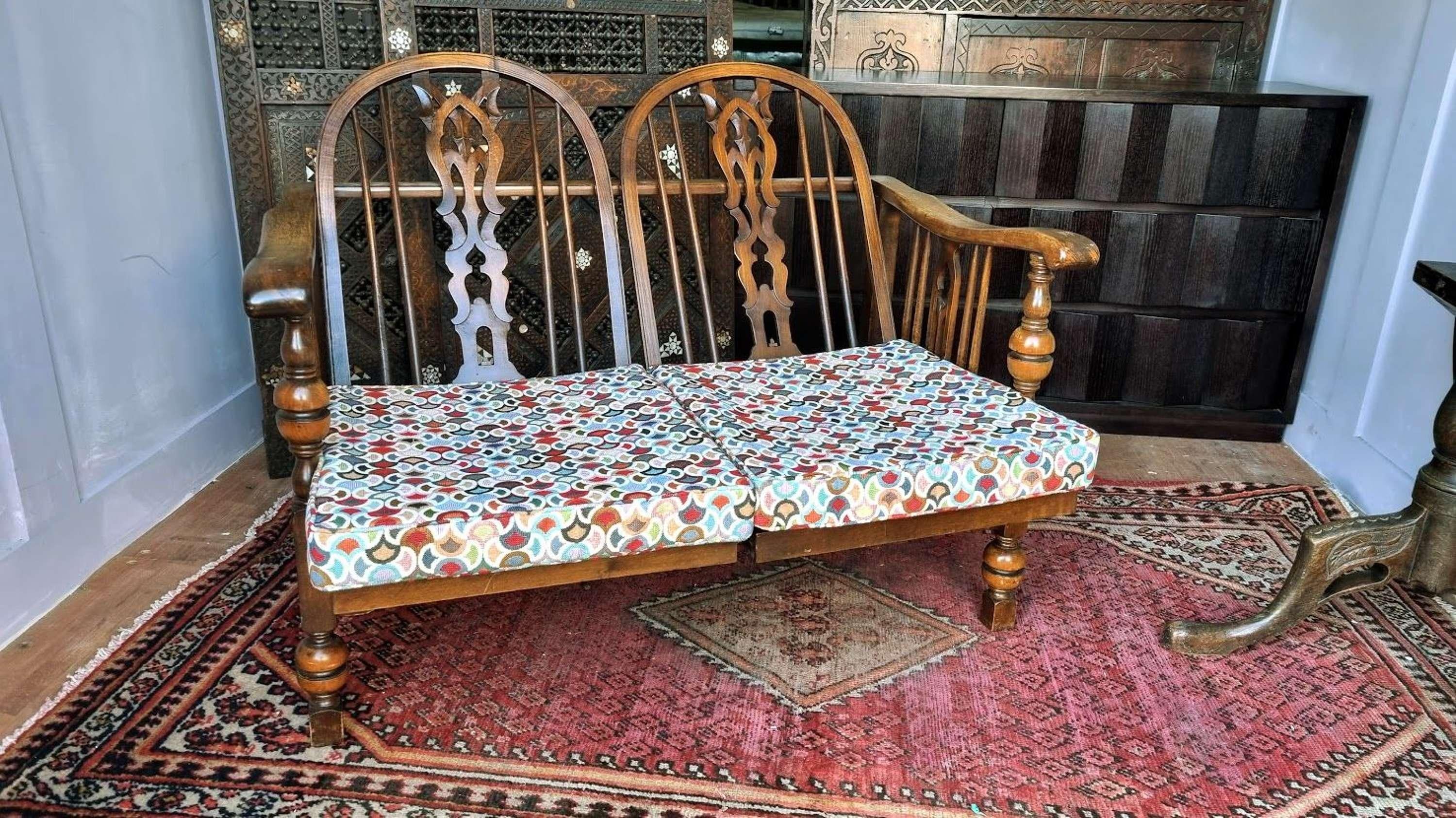 Arts and Crafts Reclining Chair Backed Two Seater Mahogany Settee For ...