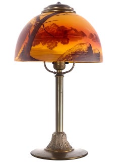 Arts & Crafts Reverse Painted Desk Lamp