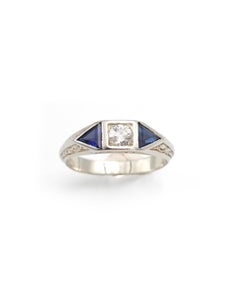 Arts and Crafts ring in 18 karats white gold, 0.30 ct old-cut diamond, Art Deco
