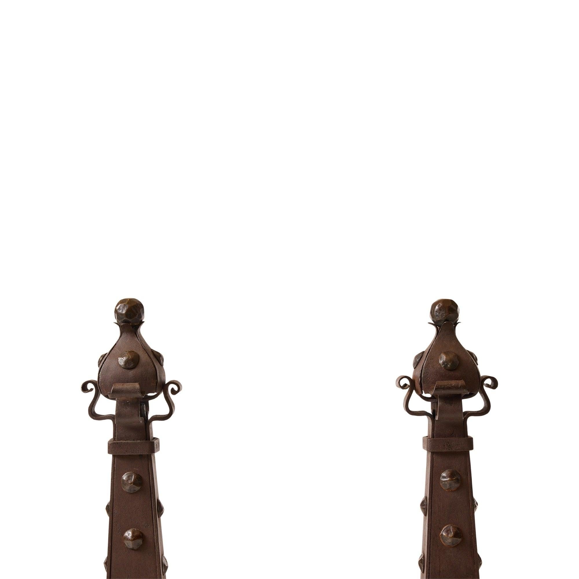 Arts and Crafts Riveted Andirons In Excellent Condition For Sale In Sagaponack, NY