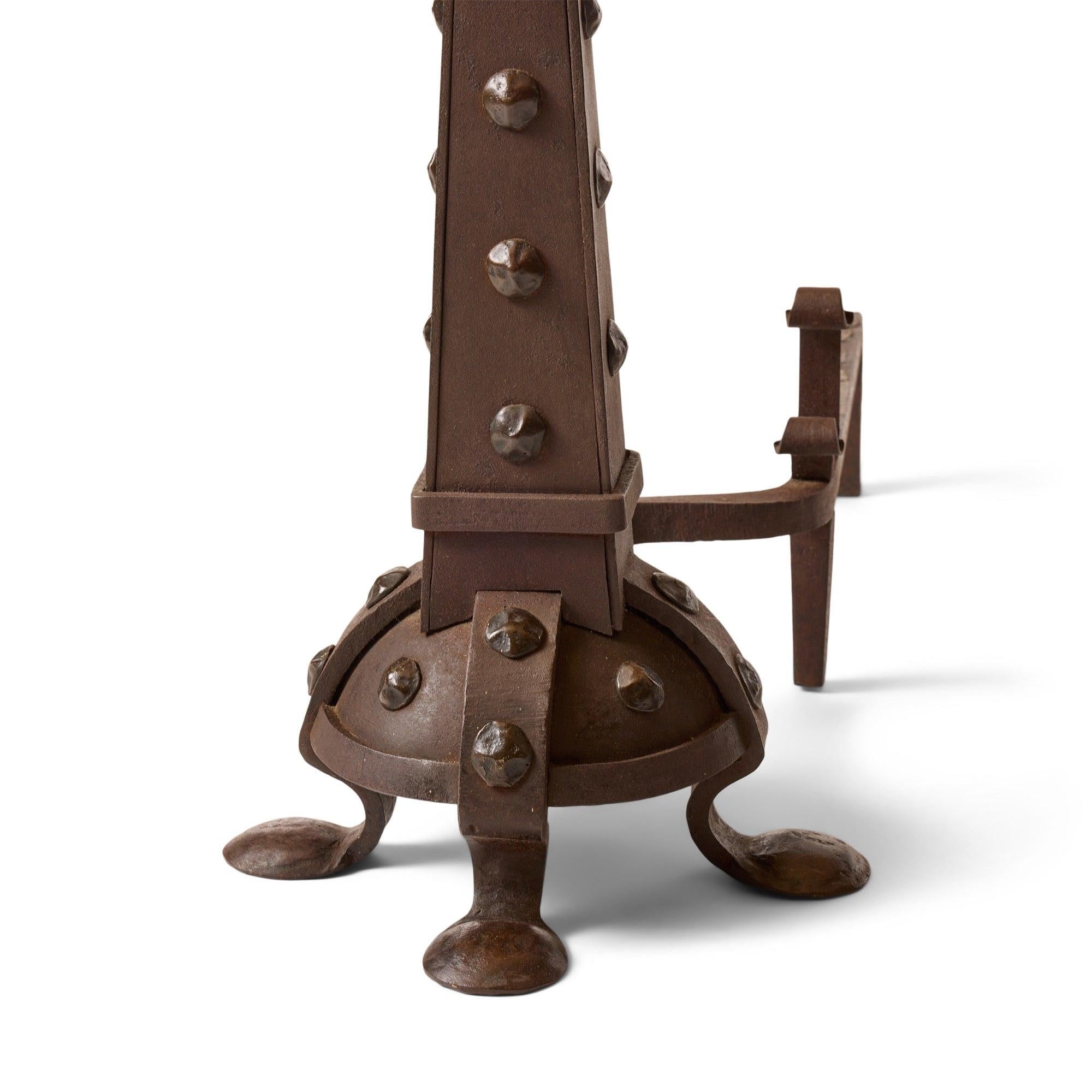 Contemporary Arts and Crafts Riveted Andirons For Sale