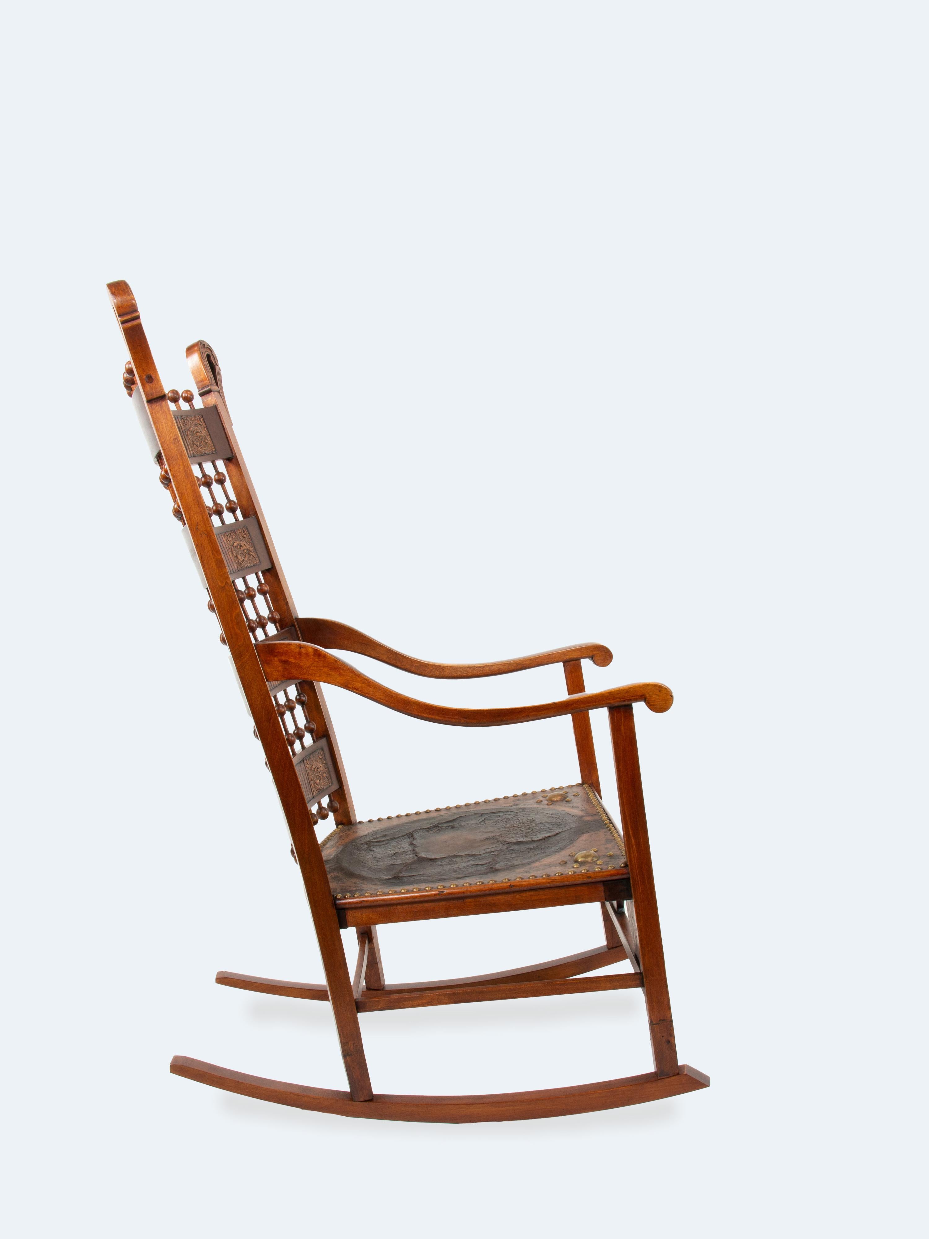 Carved Arts and Crafts Rocking Chair, Late 19th Century For Sale