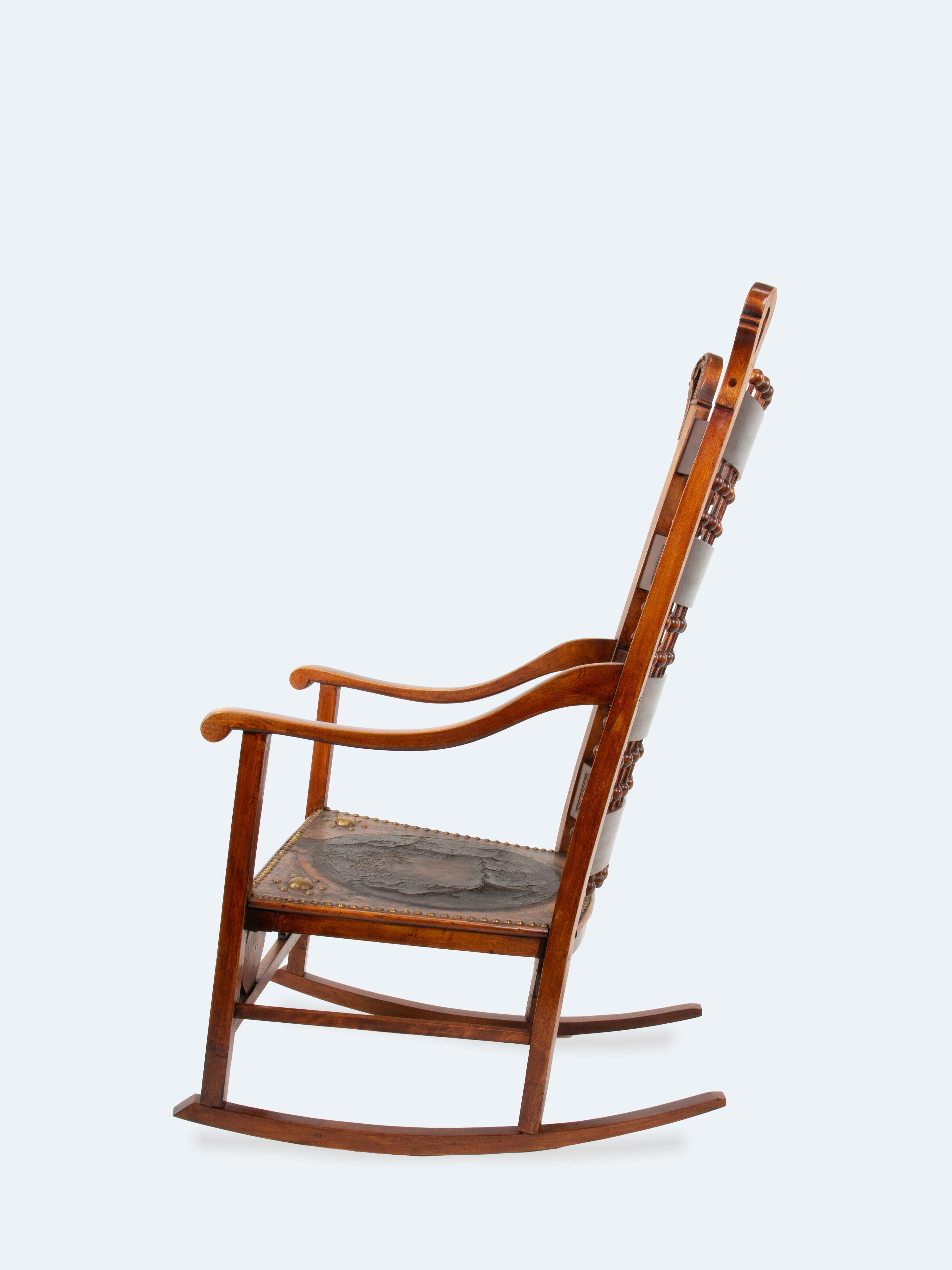 Brass Arts and Crafts Rocking Chair, Late 19th Century For Sale