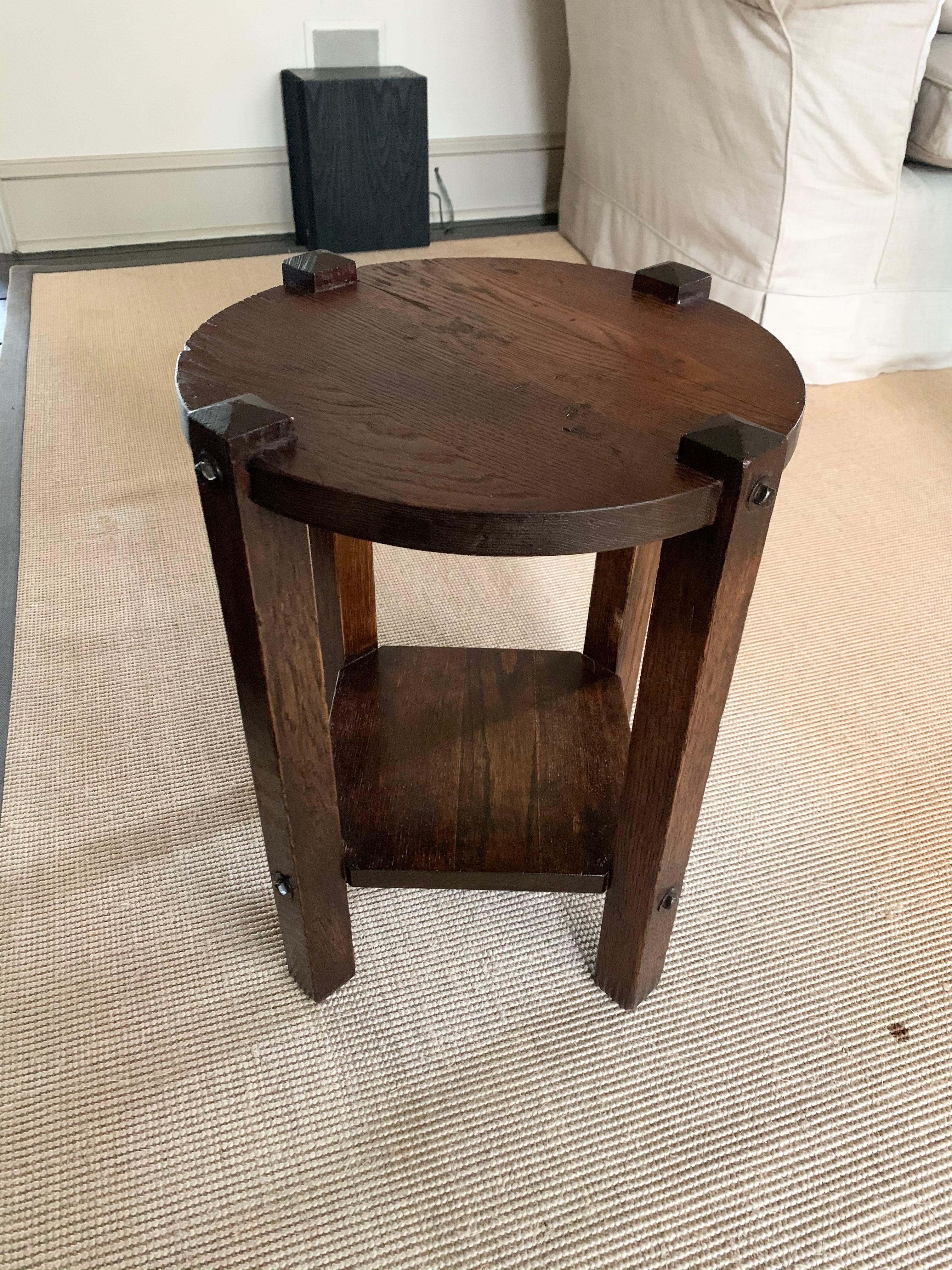 Early 20th Century Arts & Crafts Round Top Two Tiered Oak Cocktail Table, American, 1920s