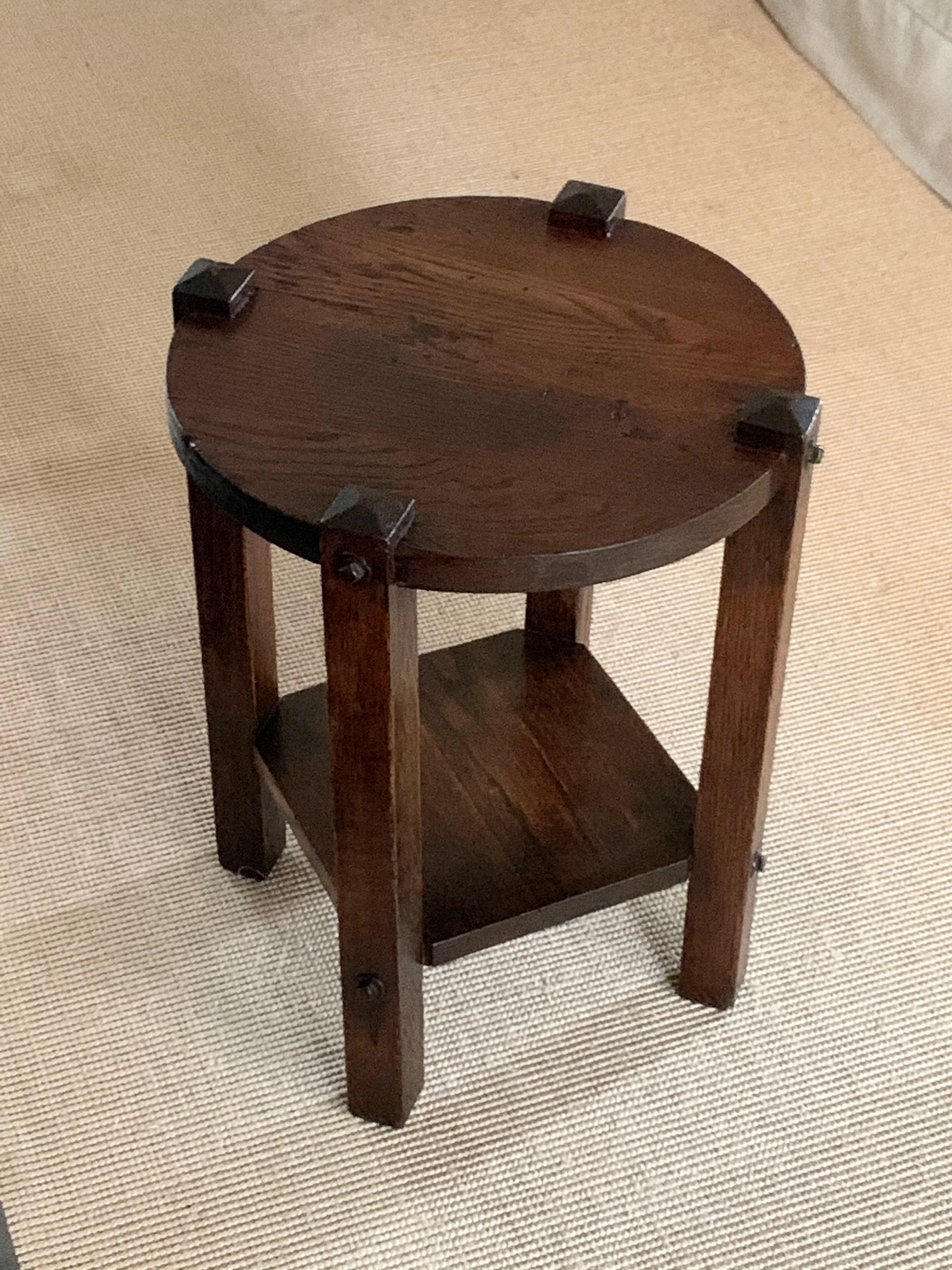 Arts & Crafts Round Top Two Tiered Oak Cocktail Table, American, 1920s 1