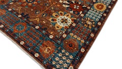 Arts and Crafts Rust Blue Botanical Designed Wool Rug 6'4''x8'1''