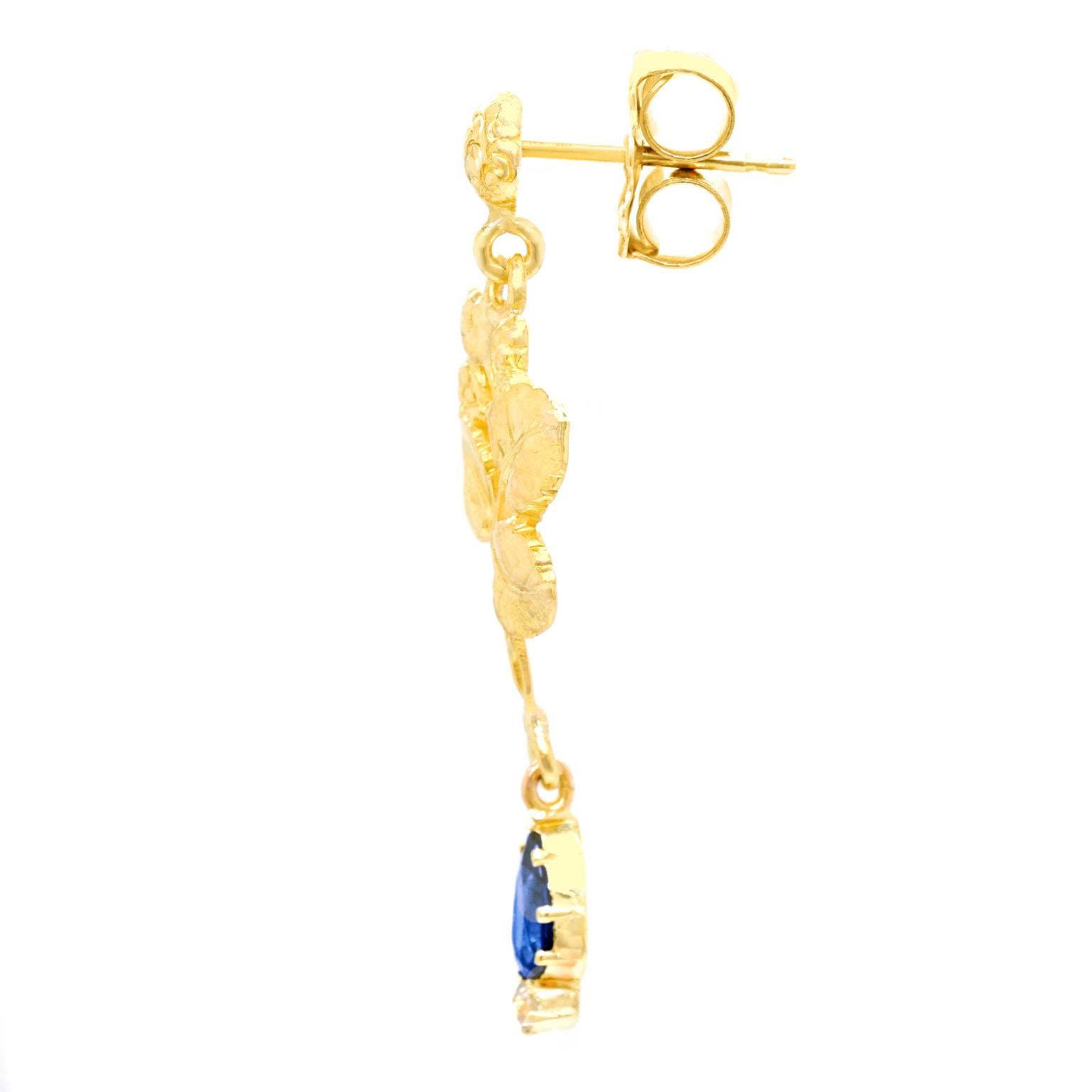 Arts & Crafts Sapphire and Diamond-Set Gold Earrings 1