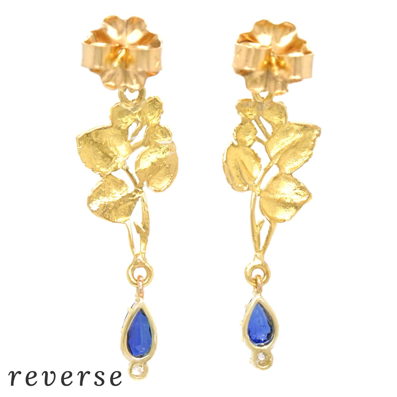 Arts & Crafts Sapphire and Diamond-Set Gold Earrings 2