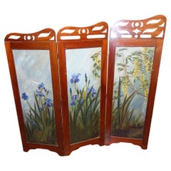 Arts and Crafts Screen Painted Antique Room Divider 1885