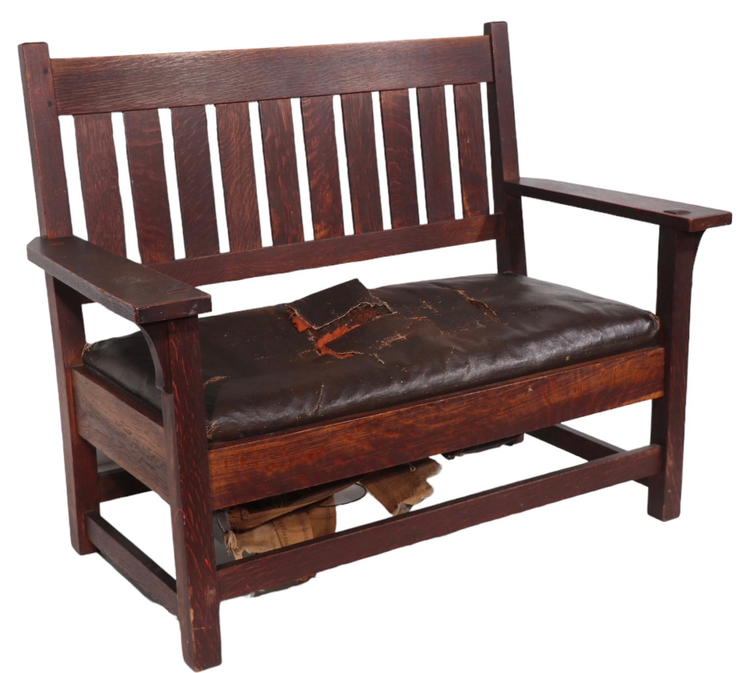 Arts and Crafts Settee Bench signed Gustav Stickley c 1905 -1912  For Sale 9