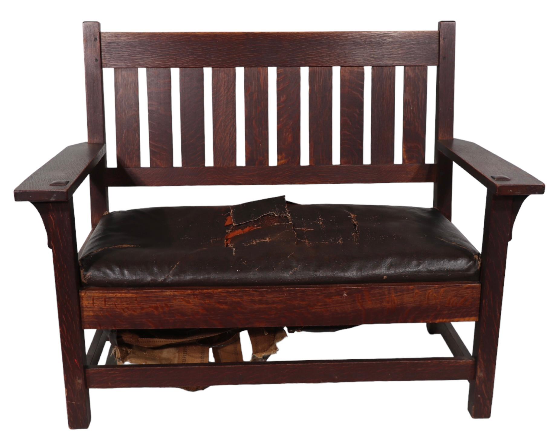 Arts and Crafts Settee Bench signed Gustav Stickley c 1905 -1912  For Sale 11