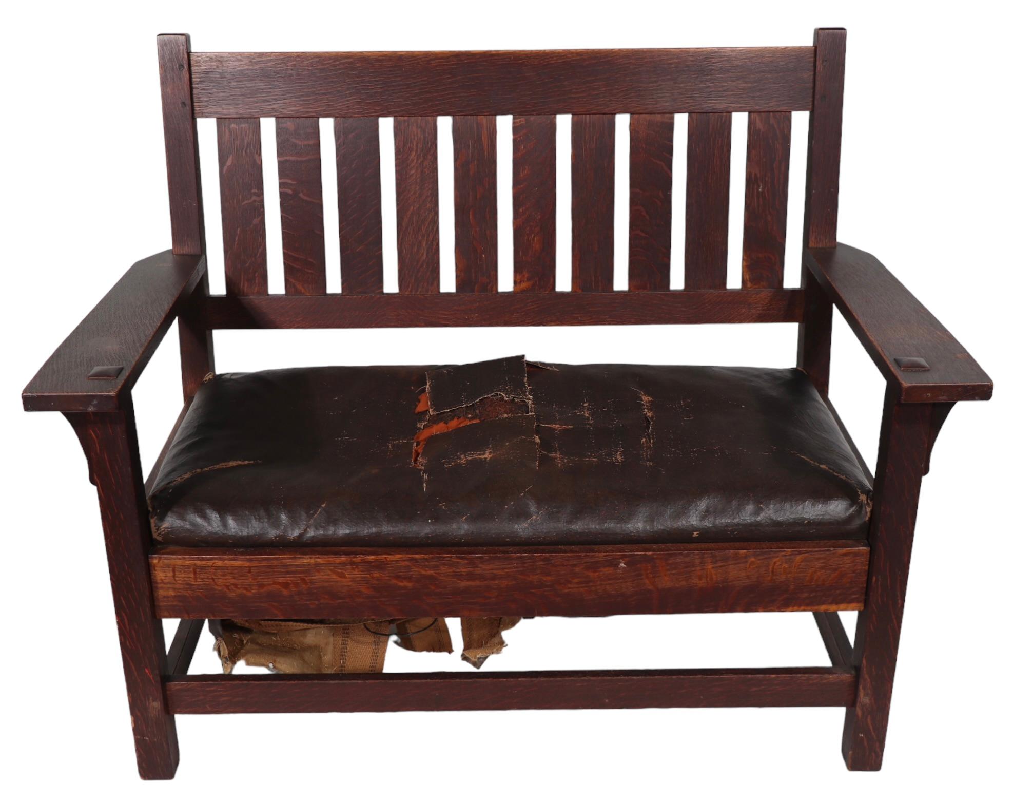 Arts and Crafts Settee Bench signed Gustav Stickley c 1905 -1912  For Sale 13