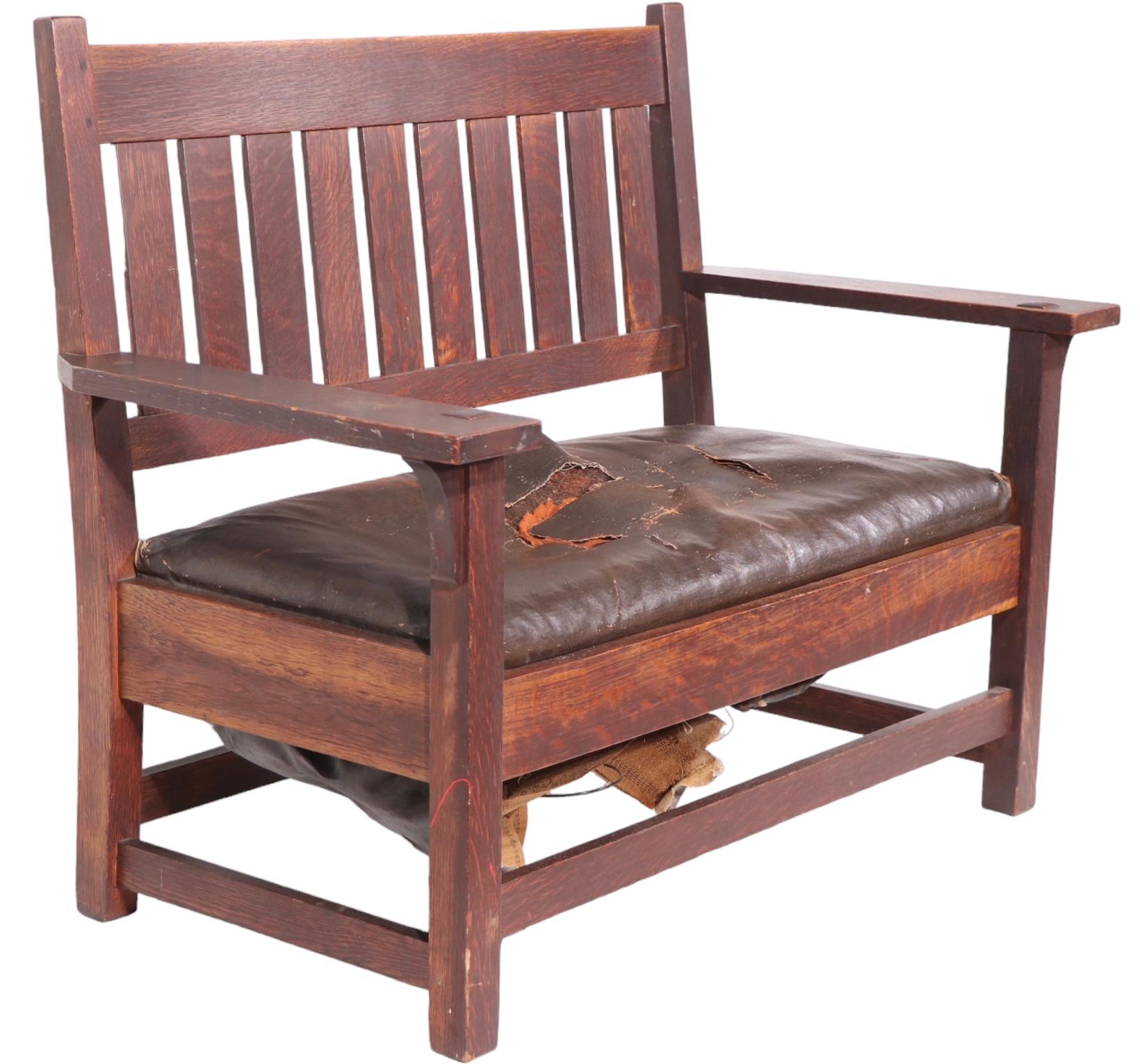 Arts and Crafts Settee Bench signed Gustav Stickley c 1905 -1912  For Sale 14