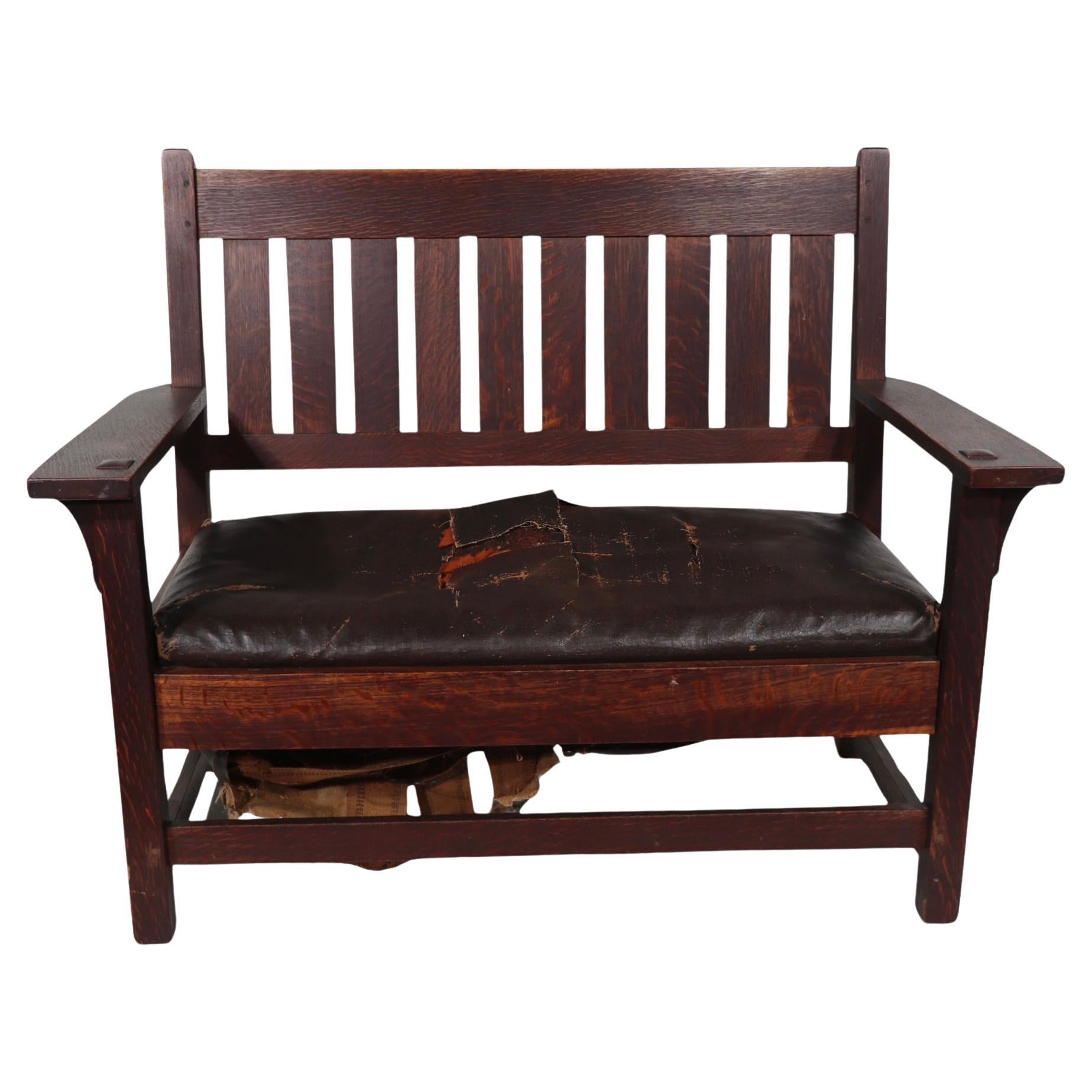 Arts and Crafts Settee Bench signed Gustav Stickley c 1905 -1912  For Sale