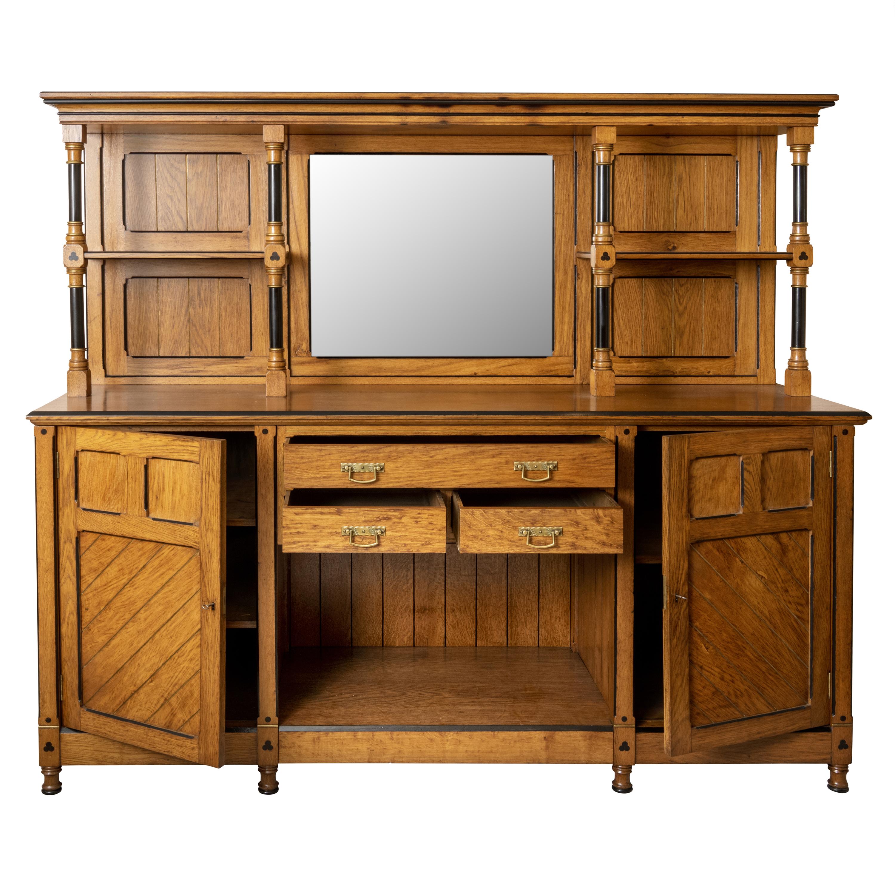 European Arts and Crafts Sideboard with Decorative Inlay, England circa 1870
