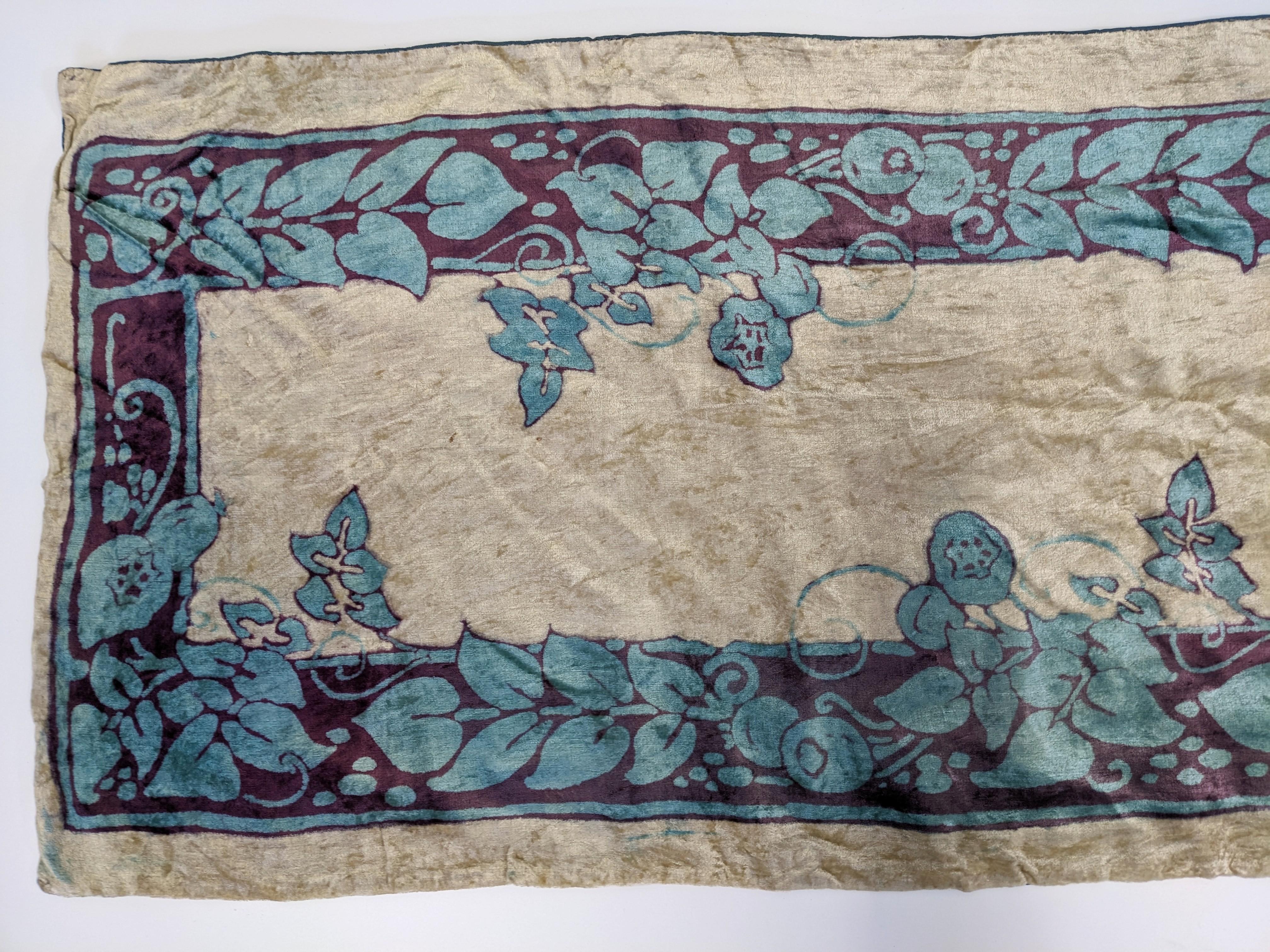 Early 20th Century Arts and Crafts Silk Velvet Runner For Sale